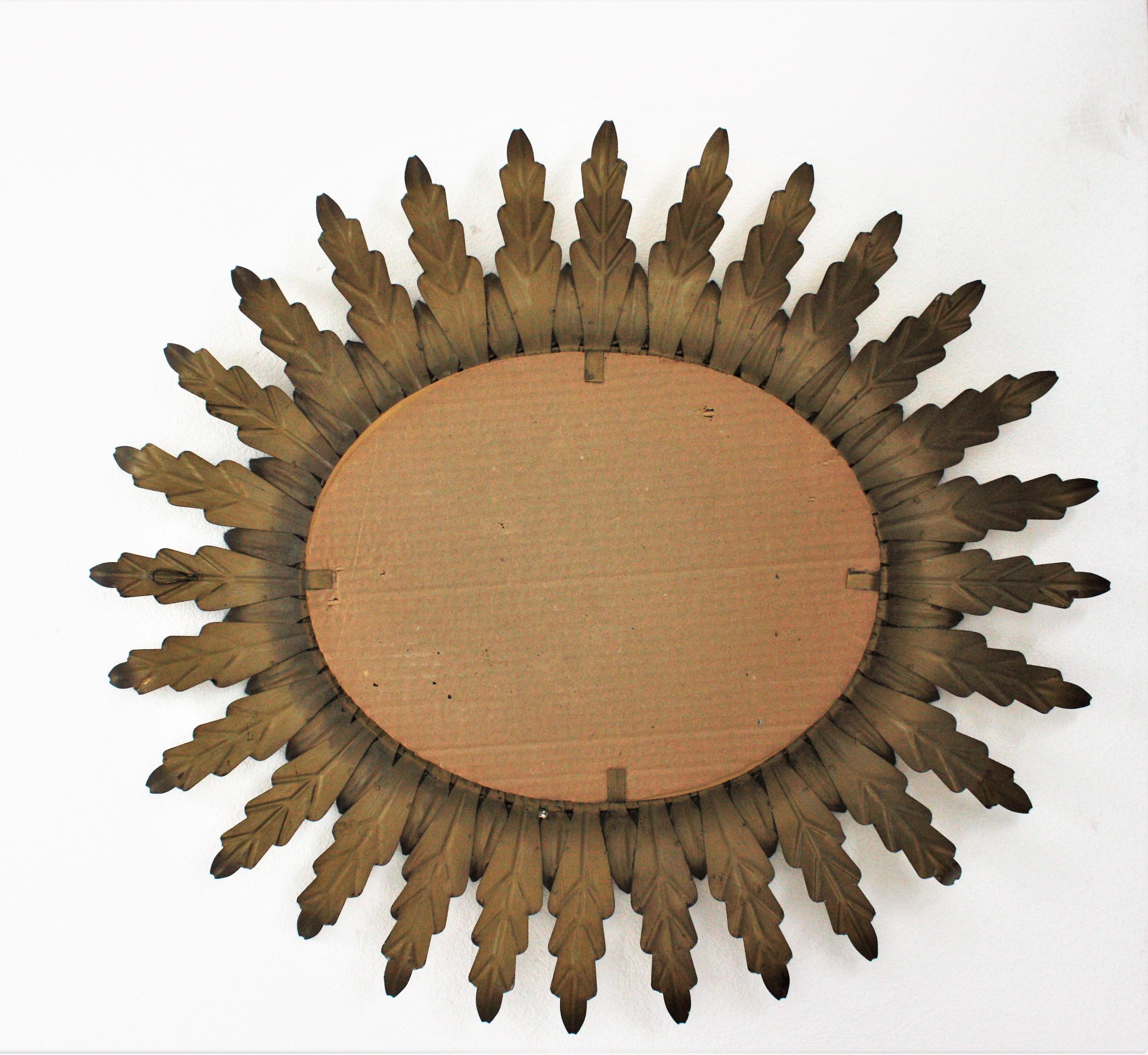 Gilt Sunburst Oval Mirror with Foliage Frame For Sale 3
