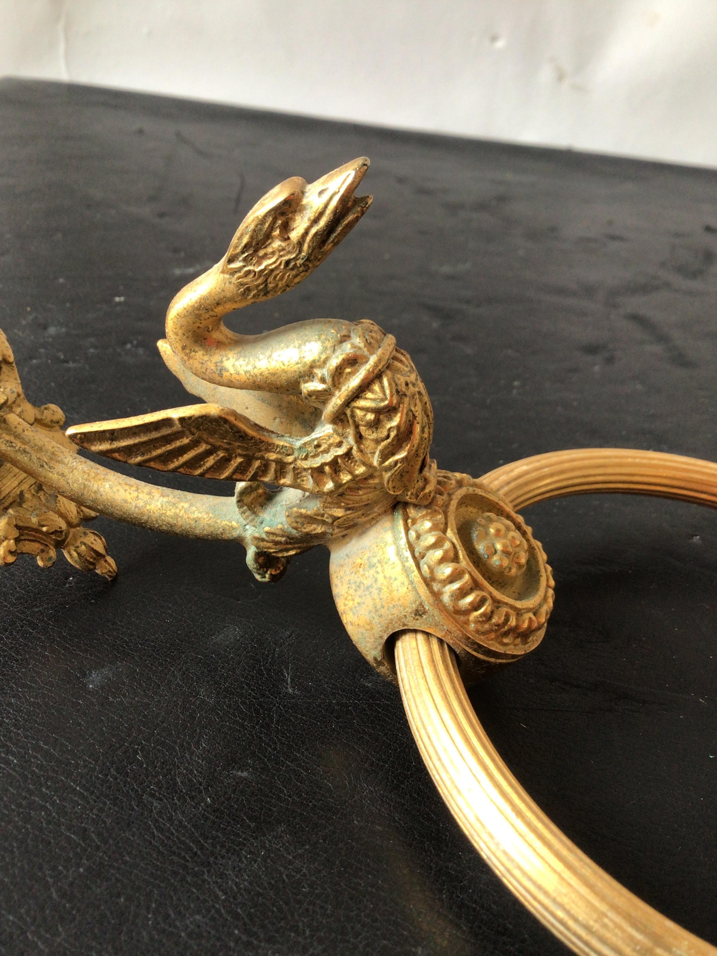 Gilt Swan Bathroom Towel Holder and Paper Holder In Good Condition In Tarrytown, NY
