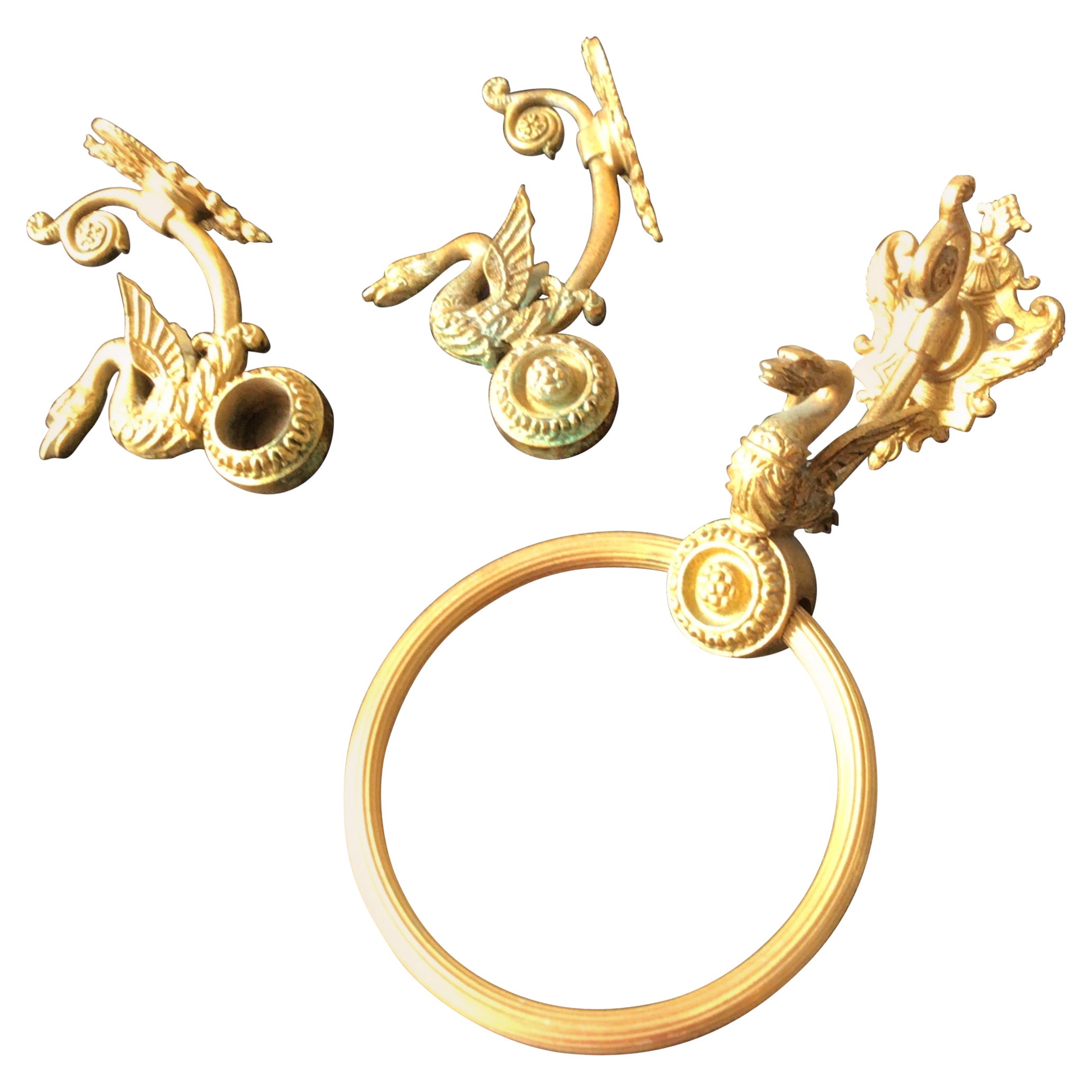 Gilt Swan Bathroom Towel Holder and Paper Holder
