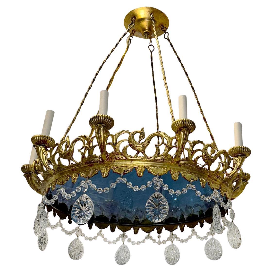 Lustre suédois doré avec verre bleu