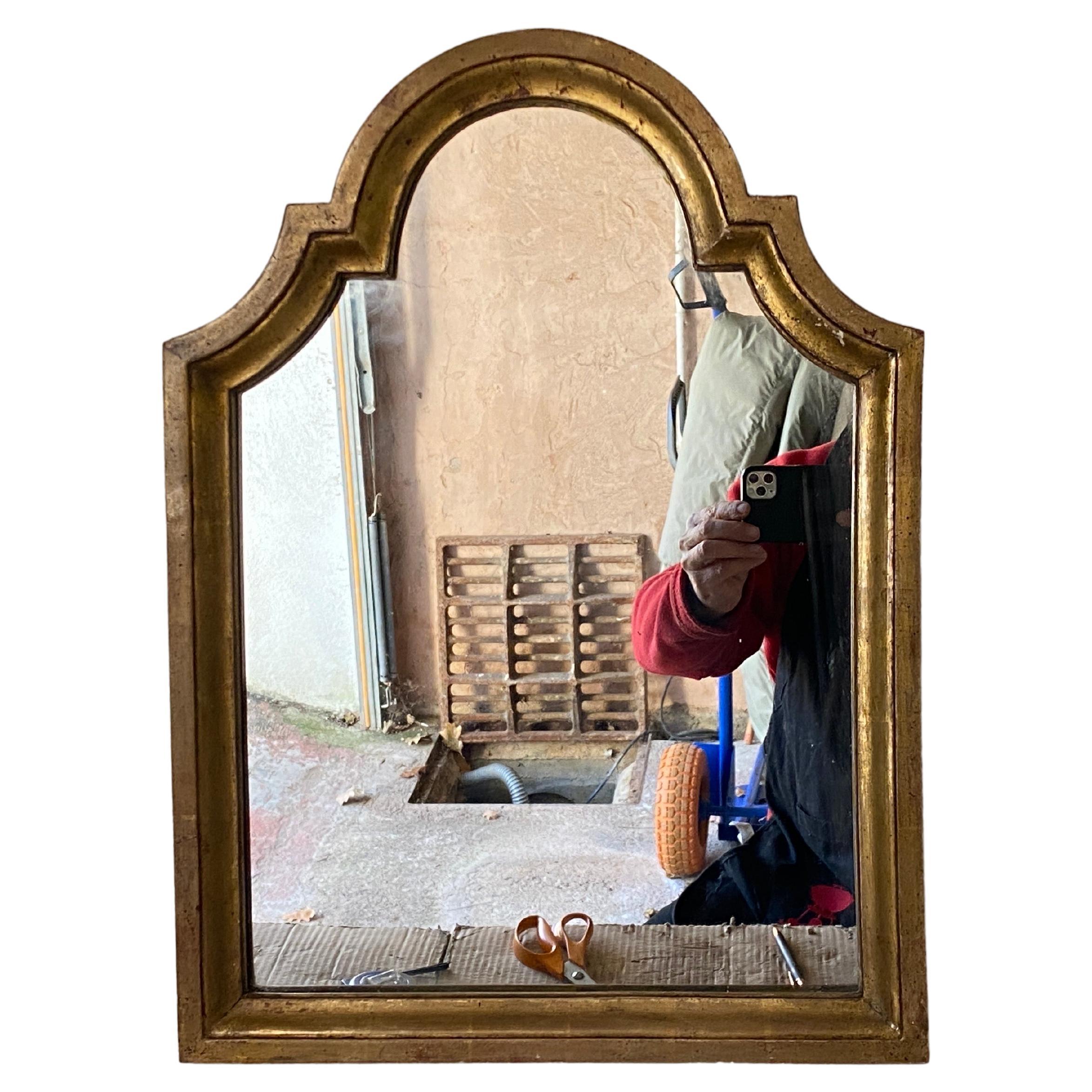 This is a wood gilt Wall mirror, in a gold color, with an old Patina. It has been made in rance during the 19th century.