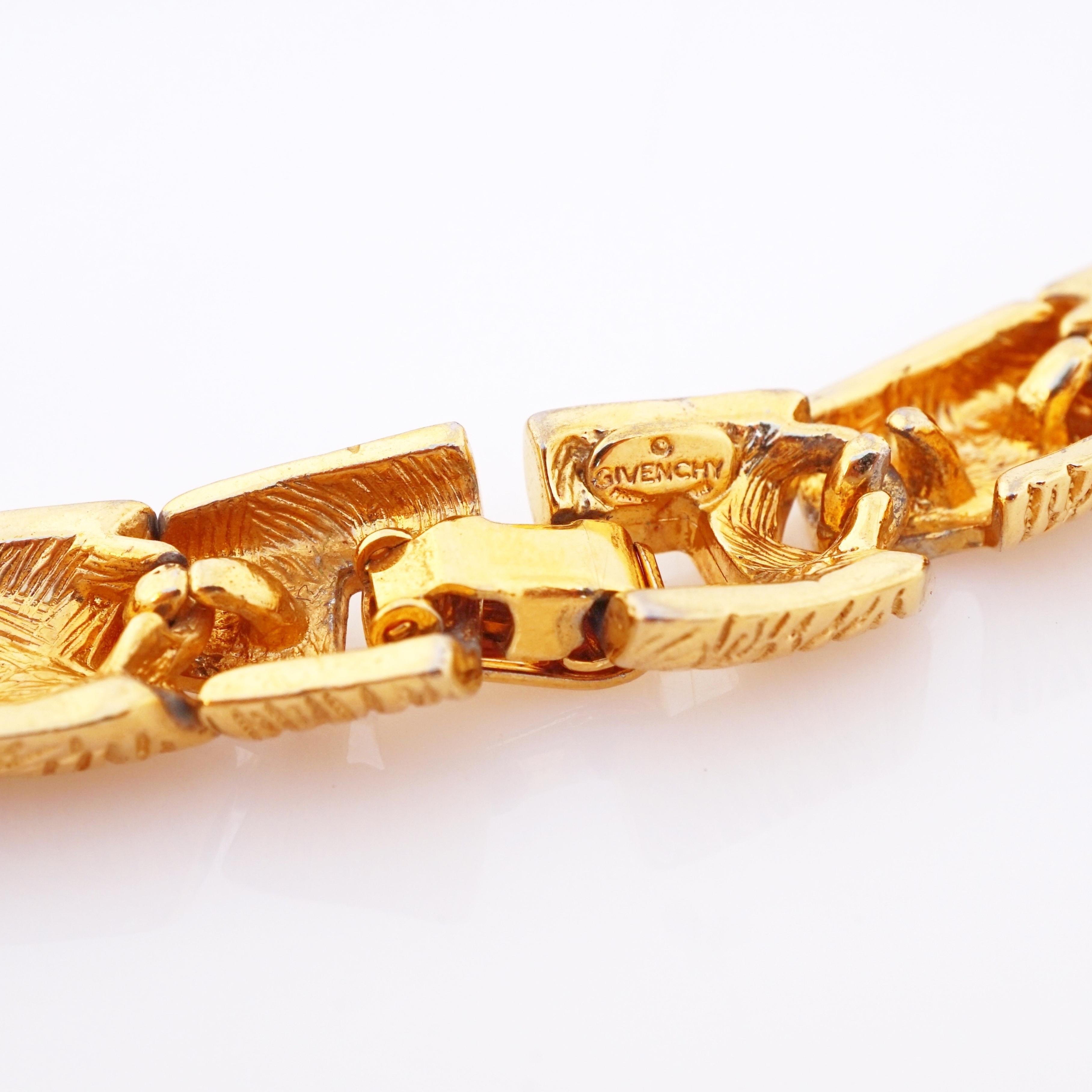 Gilt Textured Link Choker Necklace With Crystal Pavé By Givenchy, 1980s 1