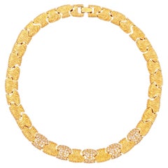 Gilt Textured Link Choker Necklace With Crystal Pavé By Givenchy, 1980s