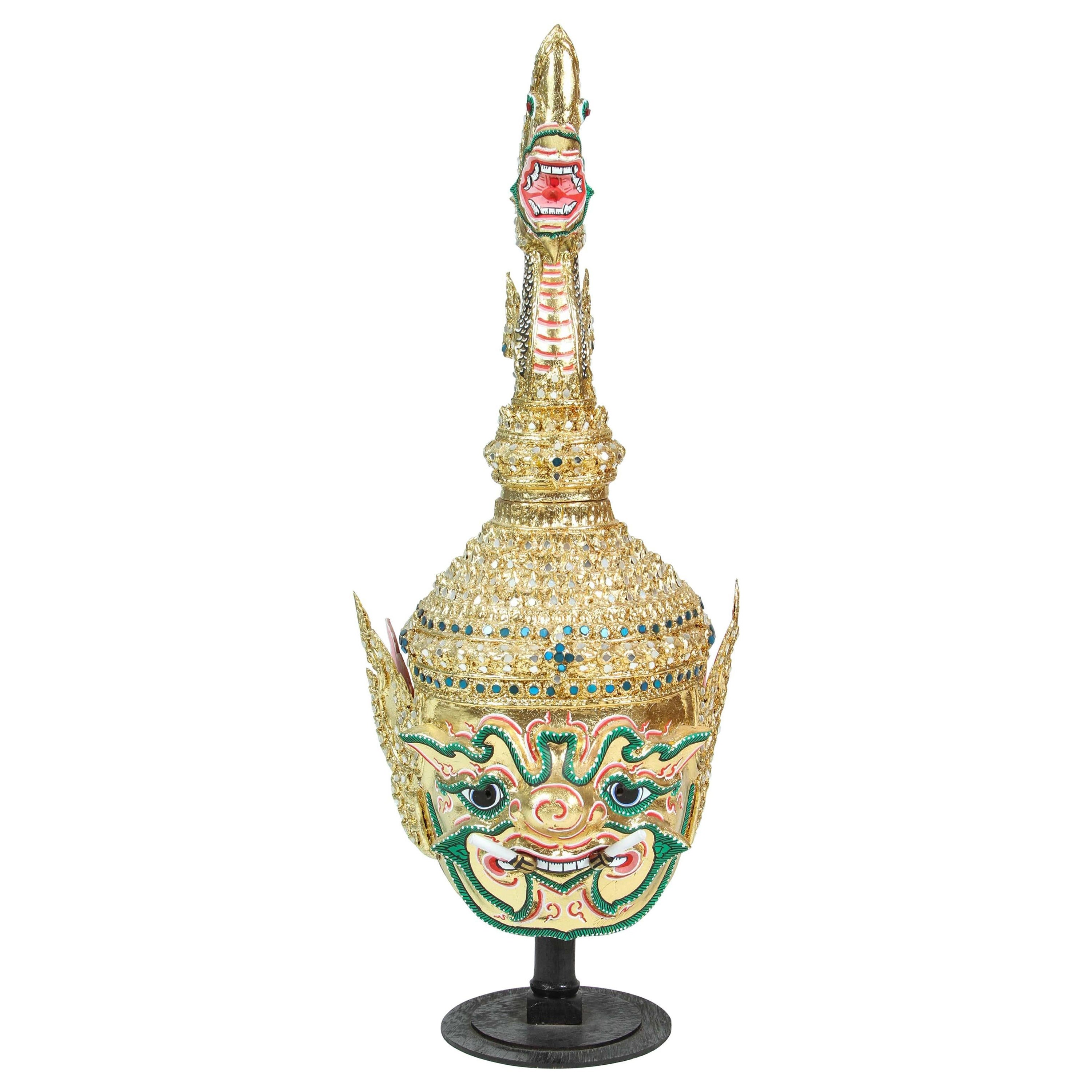 Masque de danse démoniaque thaïlandais doré Couronne en vente