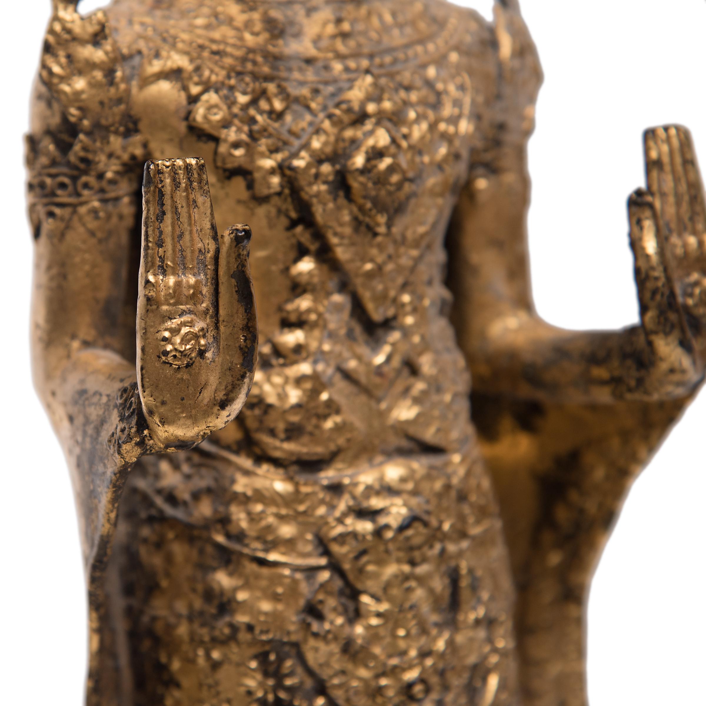 Gilt Thai Rattanakosin Standing Buddha, circa 1850 In Good Condition In Chicago, IL