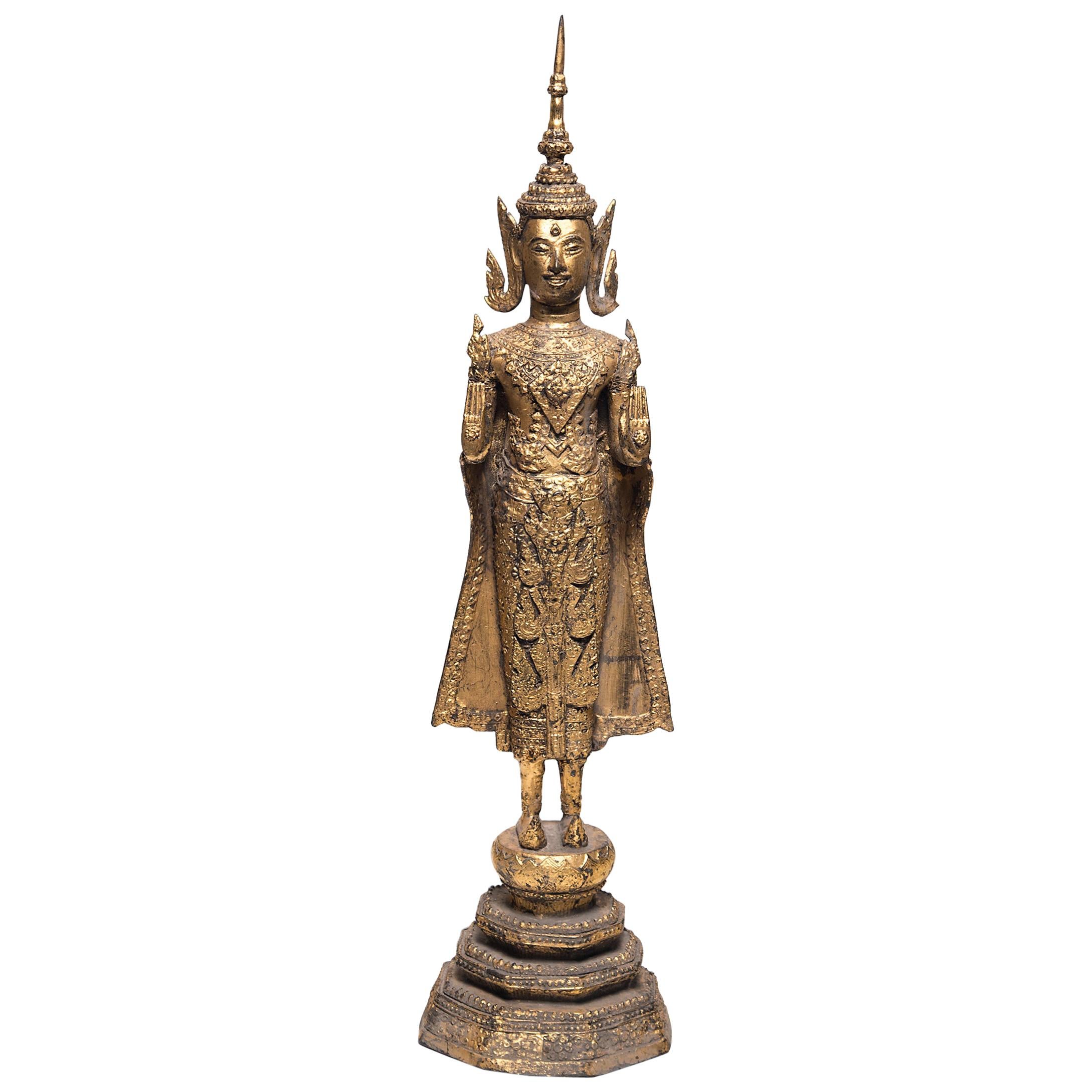 Gilt Thai Rattanakosin Standing Buddha, circa 1850