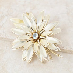 Gilt Three Dimensional Flower Figural Brooch with Aurora Borealis Crystal, 1960s