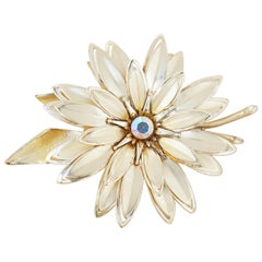 Gilt Three Dimensional Flower Figural Brooch with Aurora Borealis Crystal, 1960s