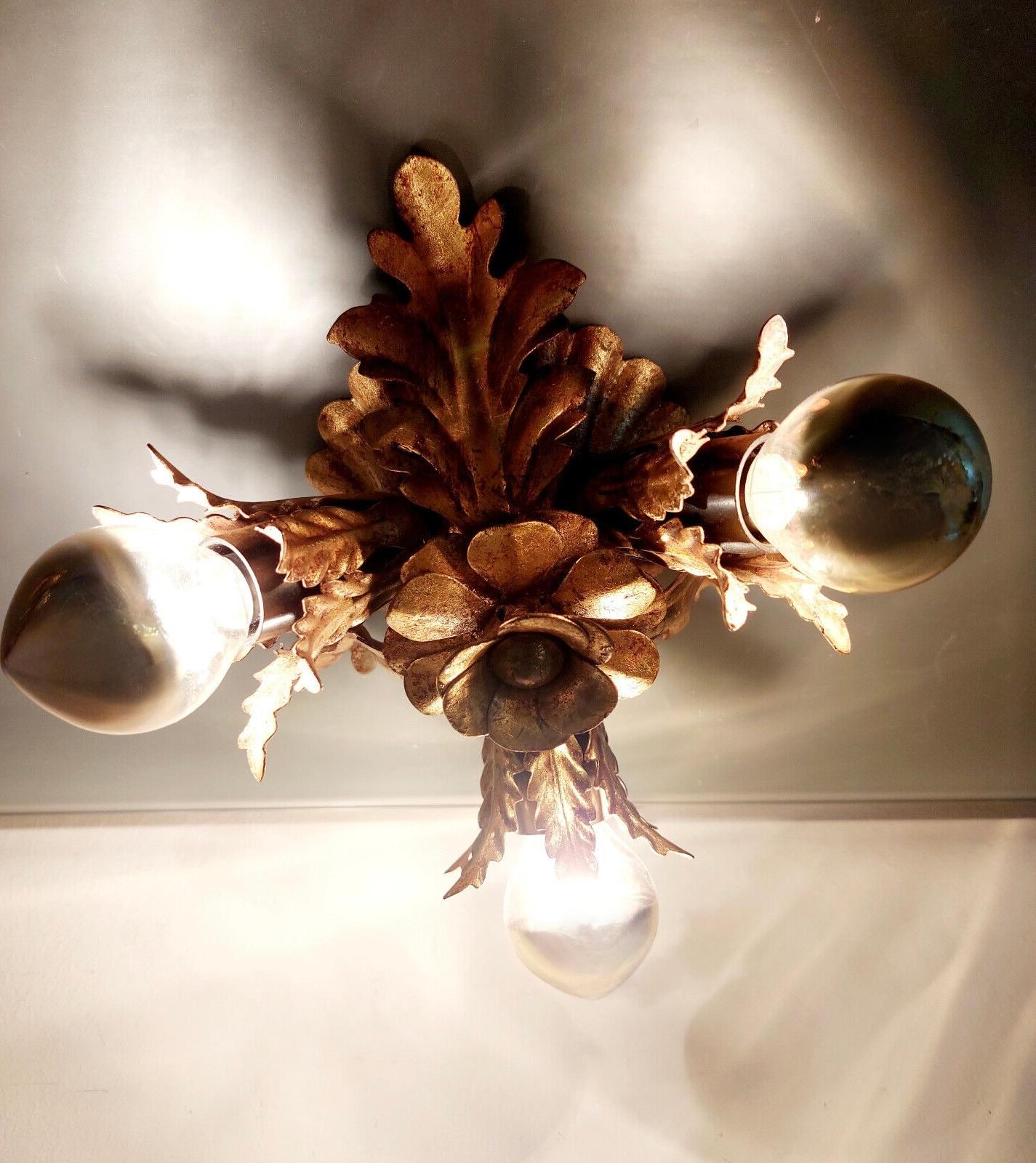 Vergoldete drei Lichter Banci Firenze Florentine Flush Mount Tole Toleware Italien 1960s im Angebot 3