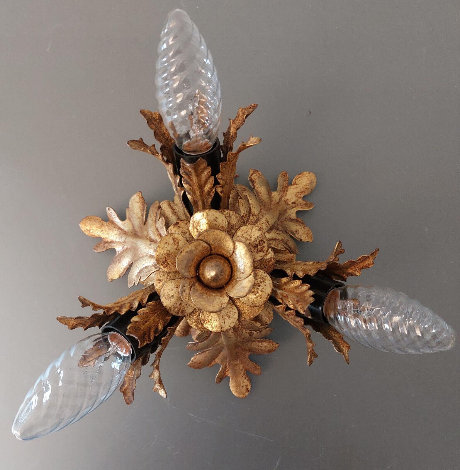 Monture affleurante florentine à trois lumières en vermeil de Banci Tole Toleware Italy 1960s en vente 4