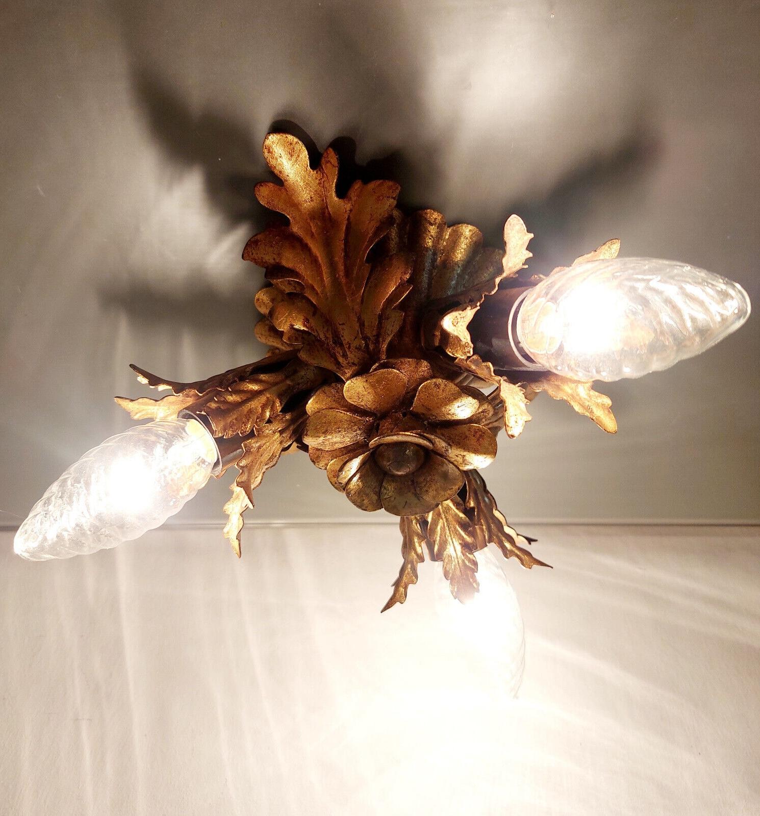 Vergoldete drei Lichter Banci Firenze Florentine Flush Mount Tole Toleware Italien 1960s im Angebot 2