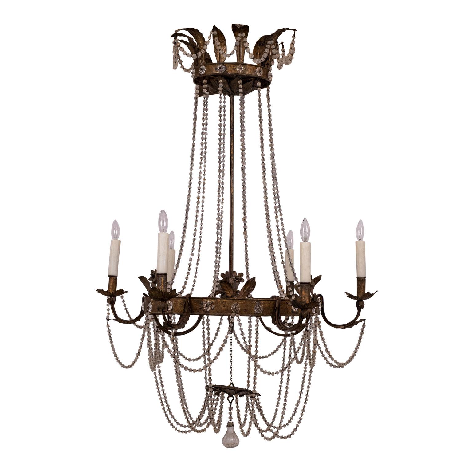 Gilt Tole and Glass French Empire Chandelier 4