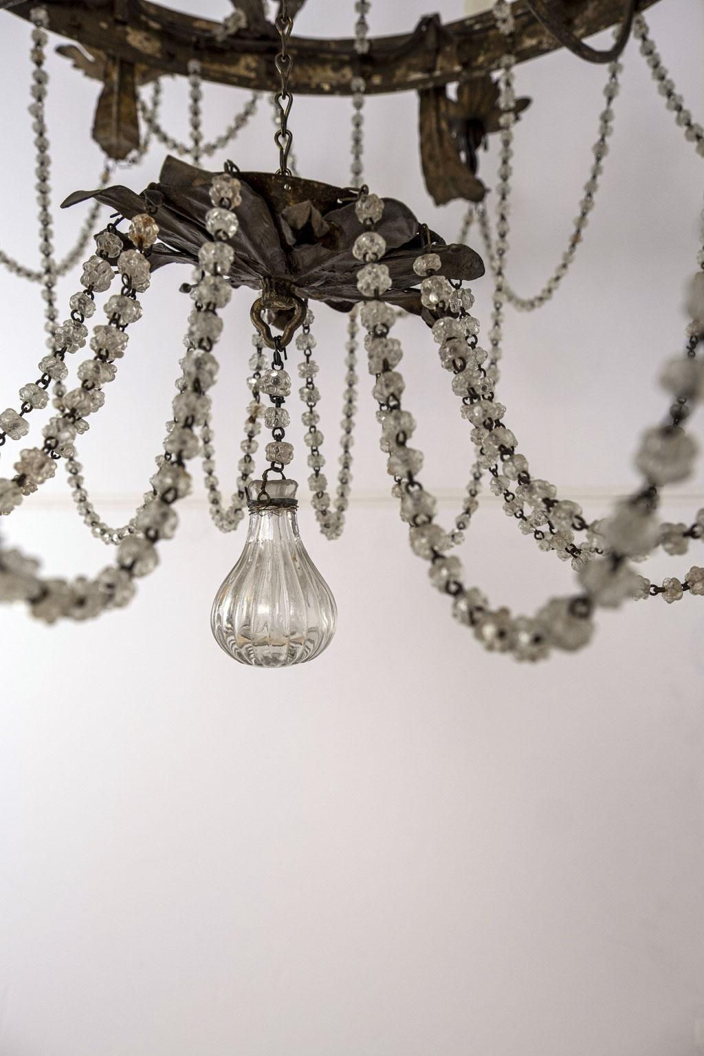 Pressed Gilt Tole and Glass French Empire Chandelier