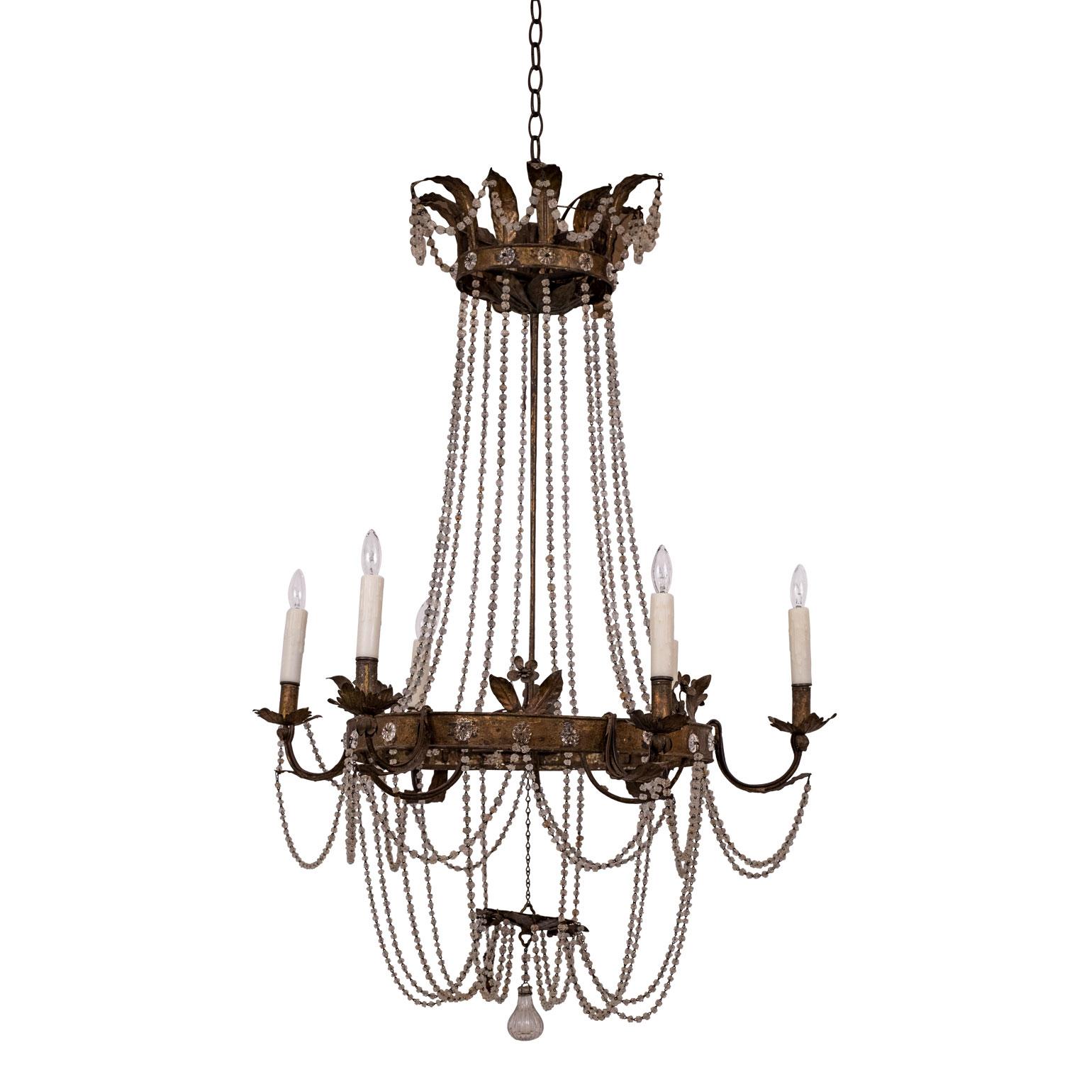 Mid-19th Century Gilt Tole and Glass French Empire Chandelier