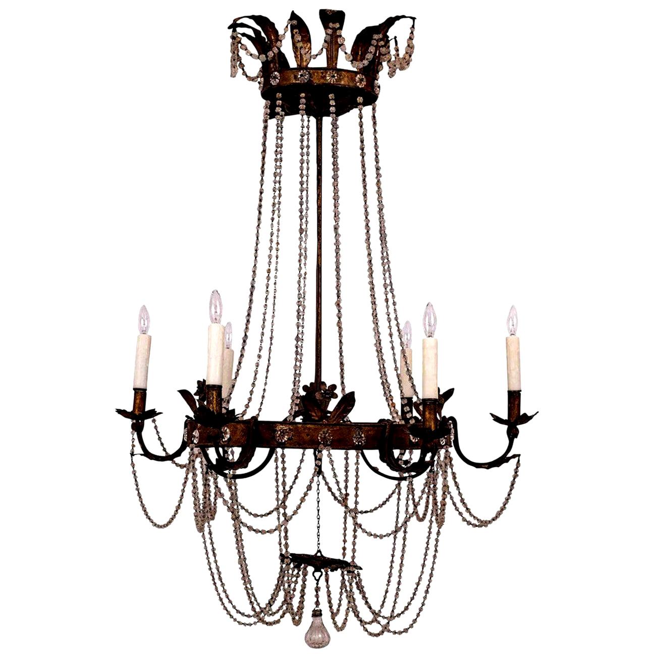 Gilt Tole and Glass French Empire Chandelier 5
