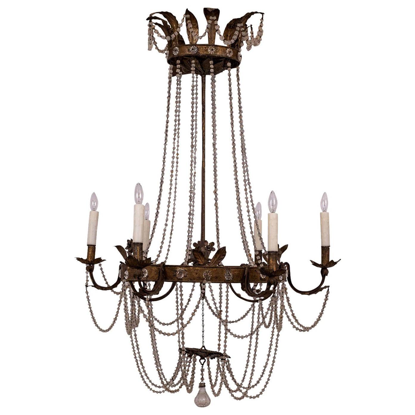 Gilt Tole and Glass French Empire Chandelier