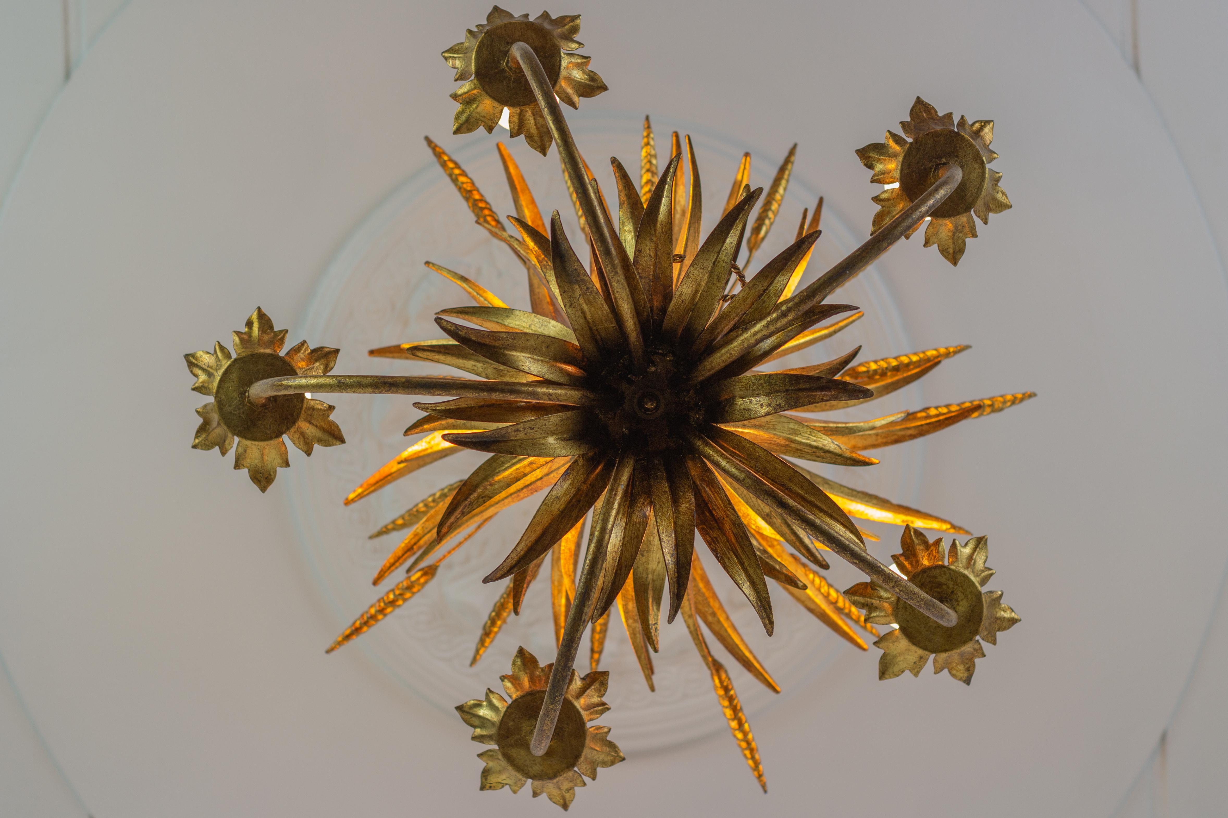 Gilt Tole Five-Light Chandelier Wheat Sheaf by Hans Kögl, Germany, 1970s 8