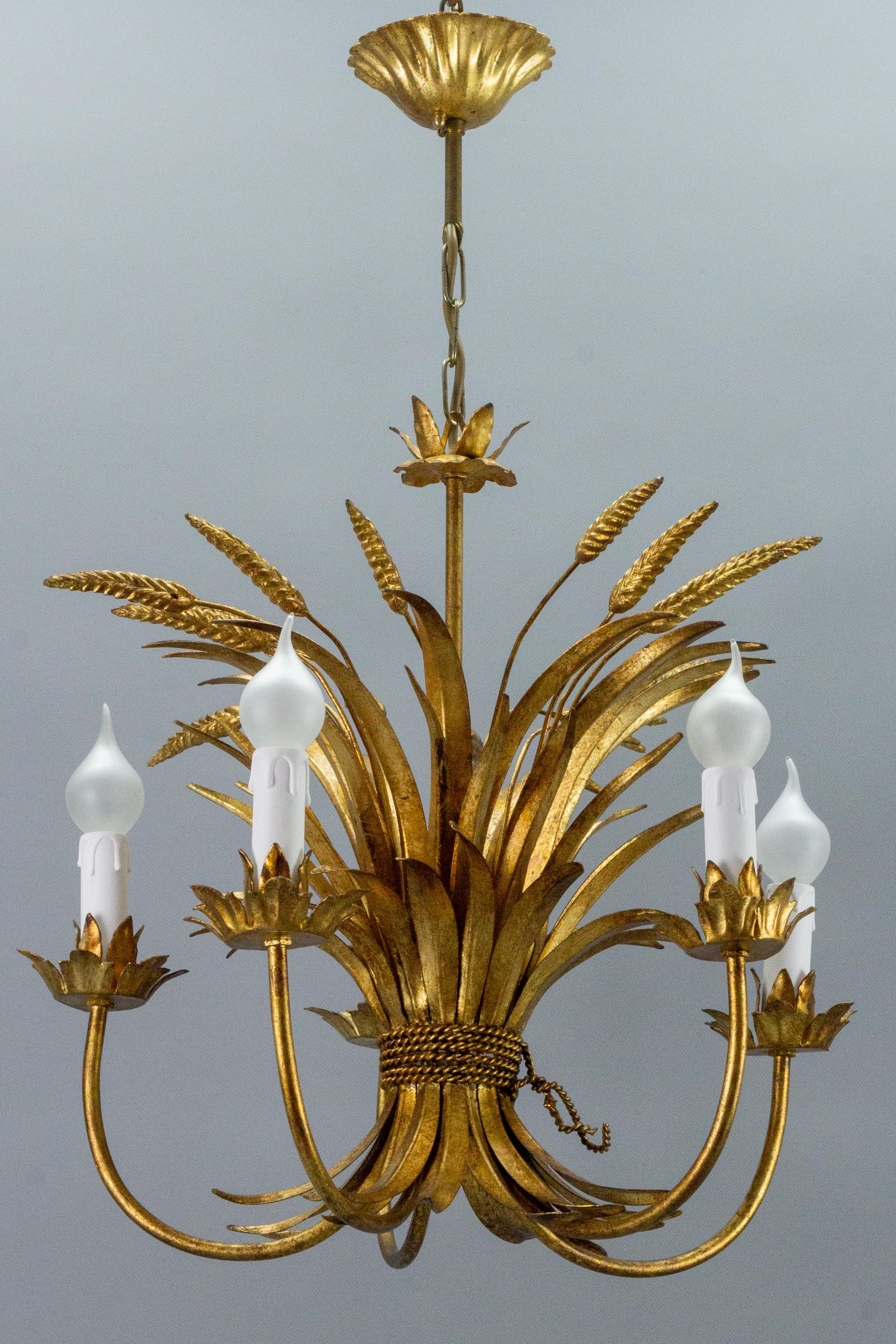 Gilt Tole Five-Light Chandelier Wheat Sheaf by Hans Kögl, Germany, 1970s 14