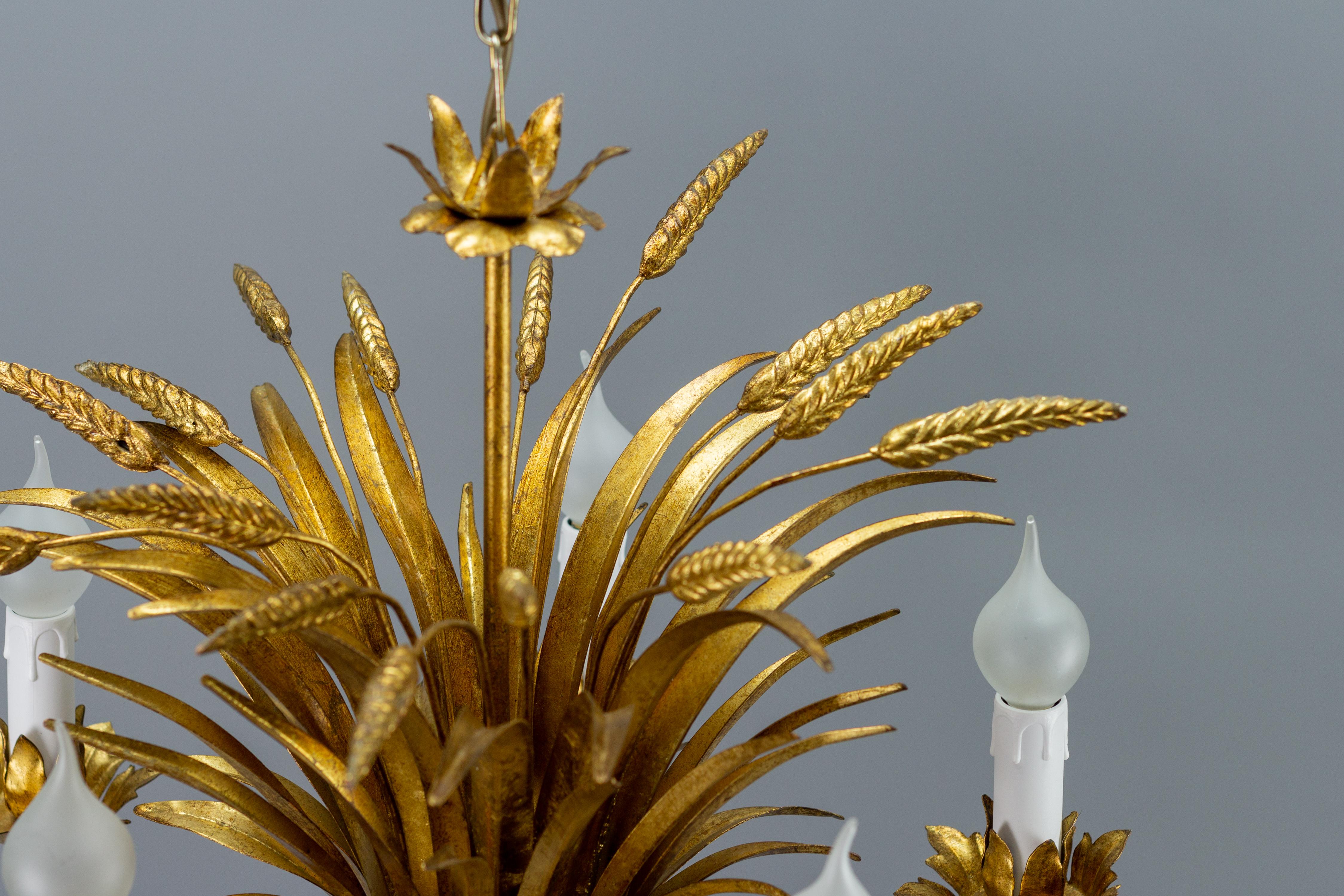 Gilt Tole Five-Light Chandelier Wheat Sheaf by Hans Kögl, Germany, 1970s 2