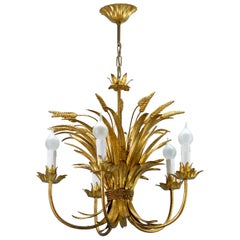 Gilt Tole Five-Light Chandelier Wheat Sheaf by Hans Kögl, Germany, 1970s