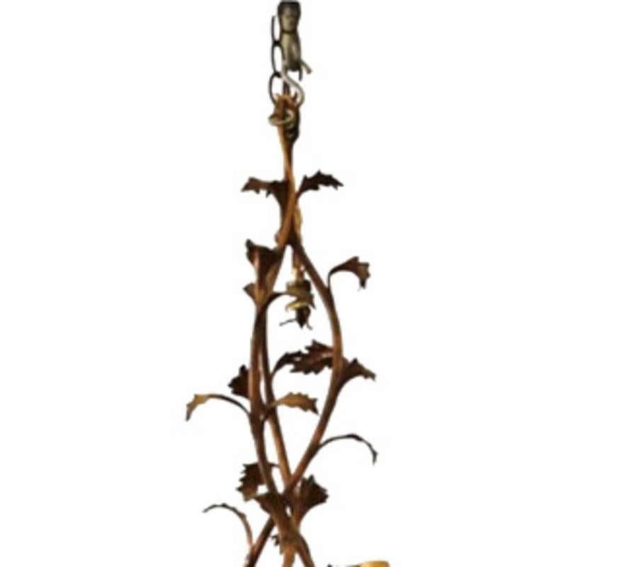 Rococo Gilt Tole Leaf Chandelier For Sale