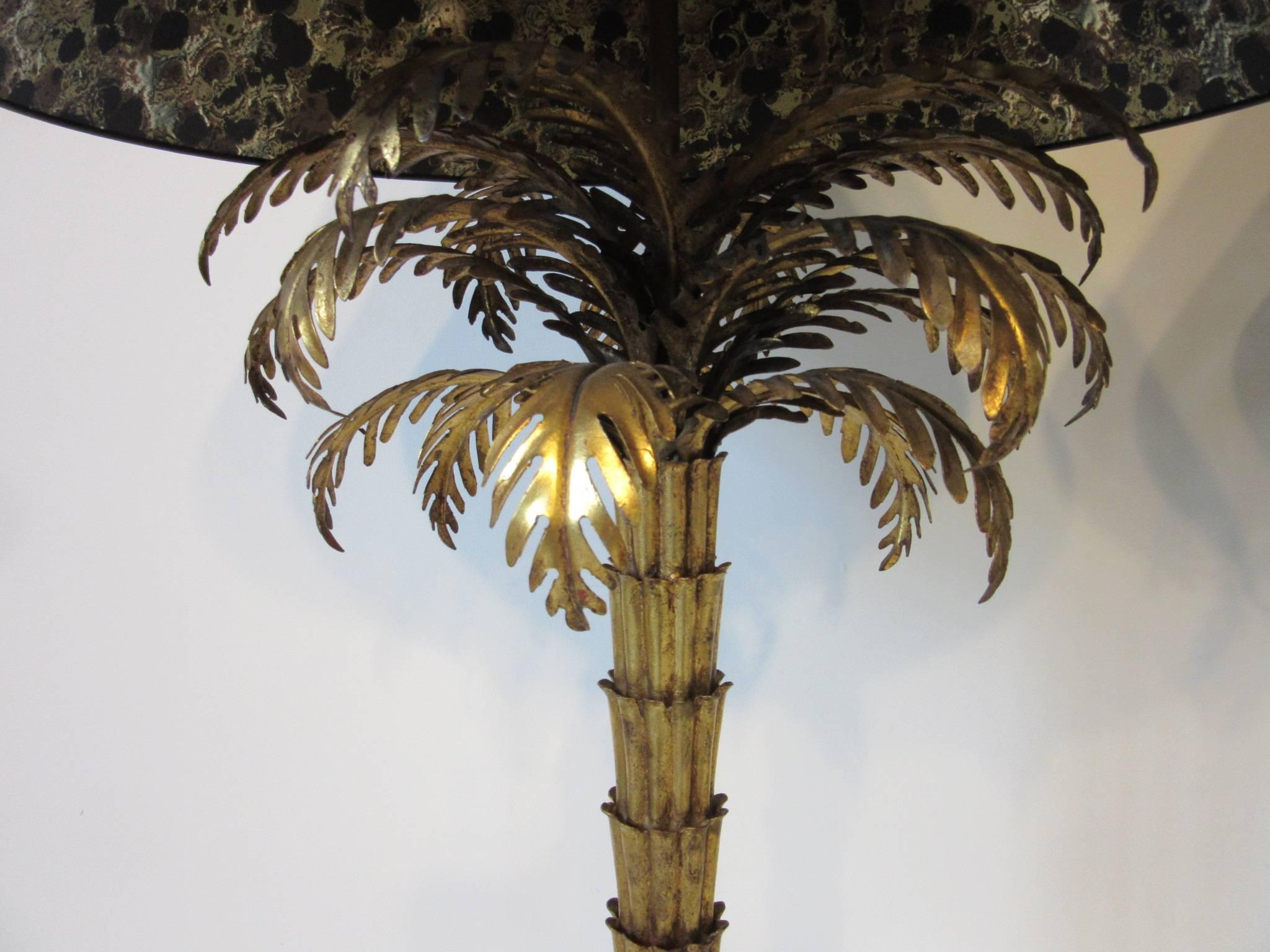 Hollywood Regency Gilt Tole Palm Tree Table Lamps in the style of Maison Jansen  