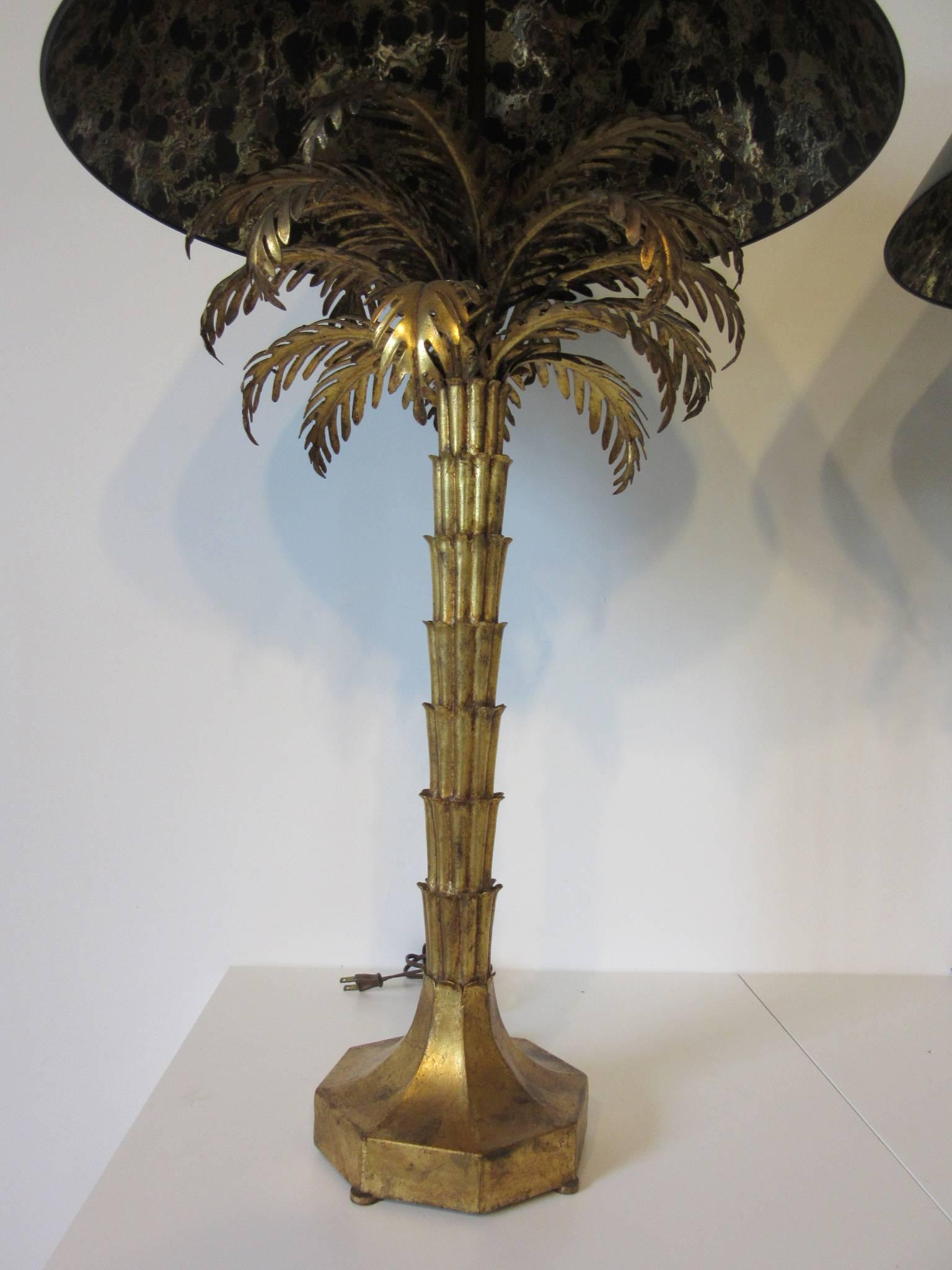 Italian Gilt Tole Palm Tree Table Lamps in the style of Maison Jansen  