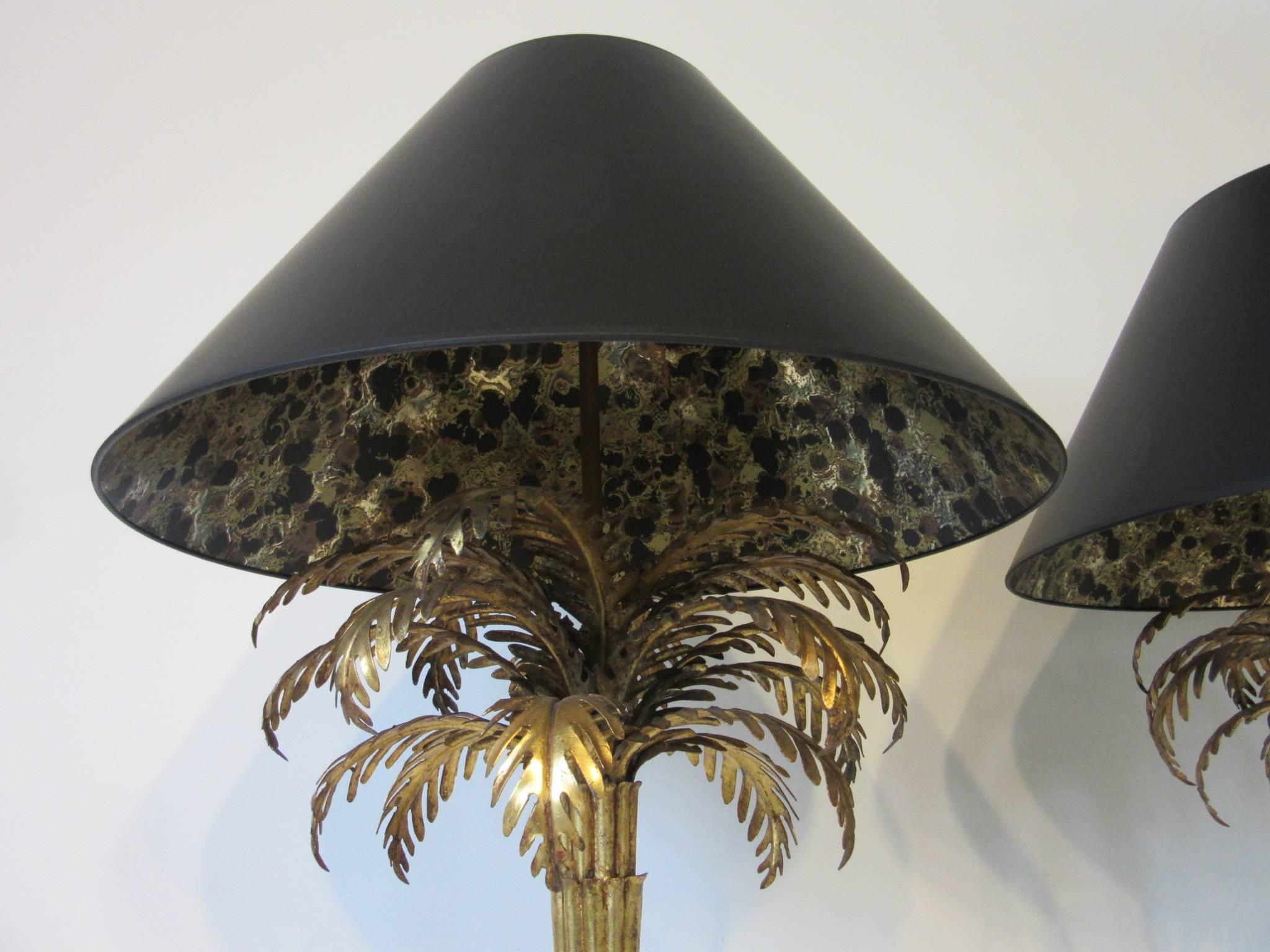 Gilt Tole Palm Tree Table Lamps in the style of Maison Jansen   In Excellent Condition In Cincinnati, OH