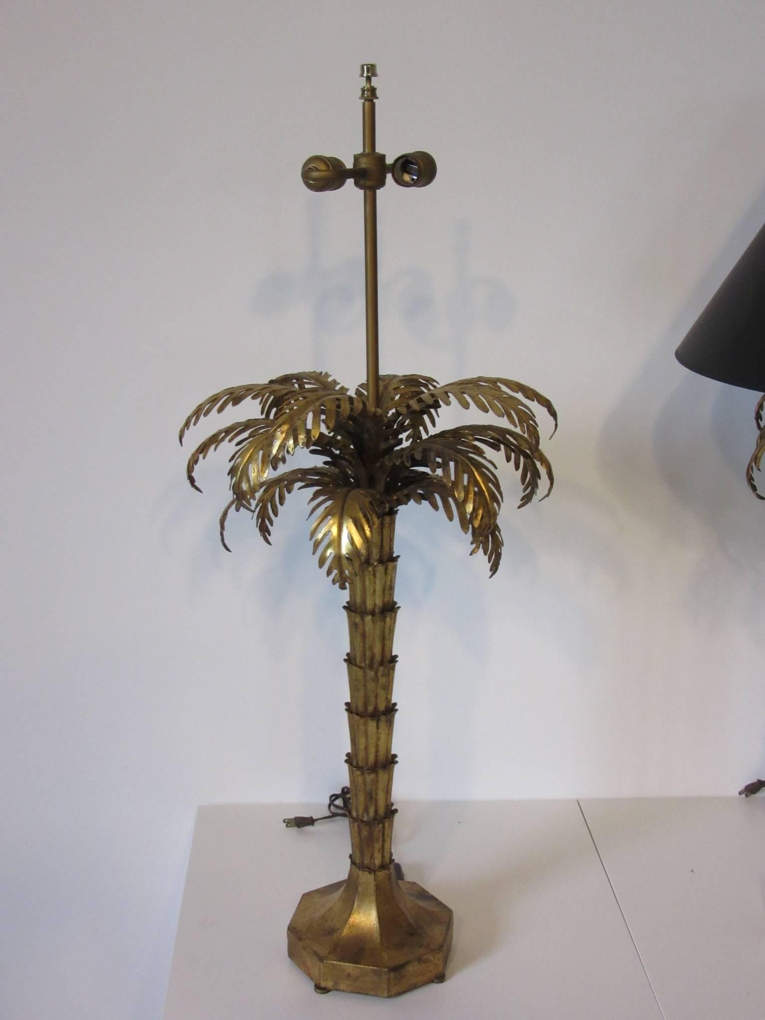 Gilt Tole Palm Tree Table Lamps in the style of Maison Jansen   1