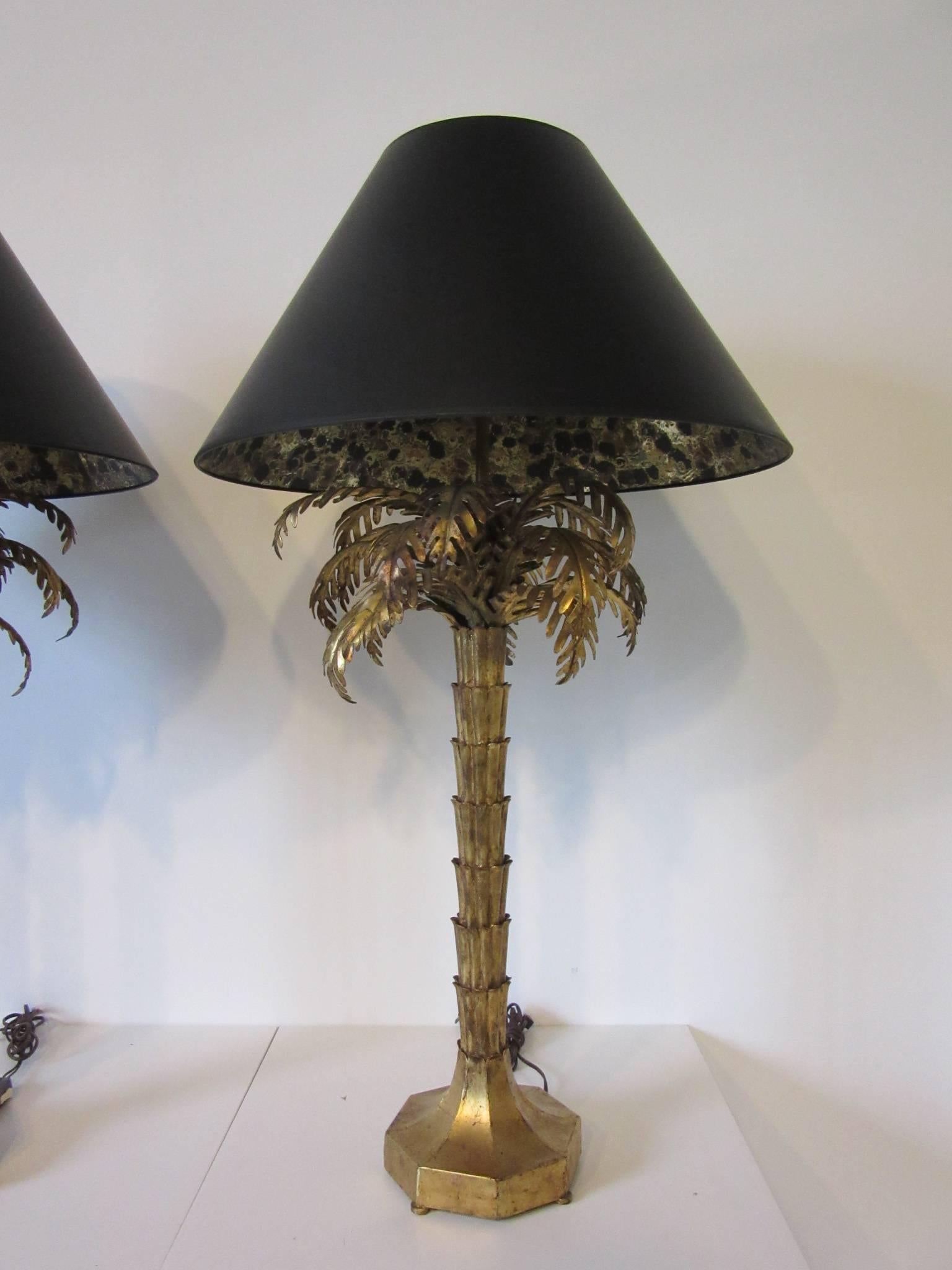 Gilt Tole Palm Tree Table Lamps in the style of Maison Jansen   2