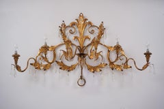 Gilt Tone Sconce, Large 120cm and 6 Lights with Crystals, circa 1950s, Italian