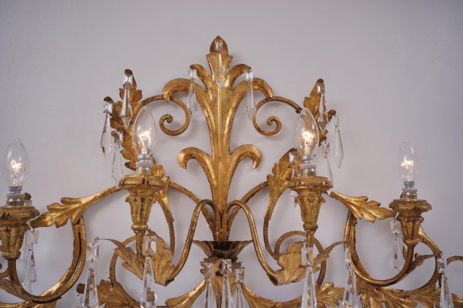 Gilt Tone Sconce, Large 120cm and 6 Lights with Crystals, circa 1950s, Italian In Good Condition For Sale In London, GB