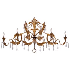Gilt Tone Sconce, Large 120cm and 6 Lights with Crystals, circa 1950s, Italian