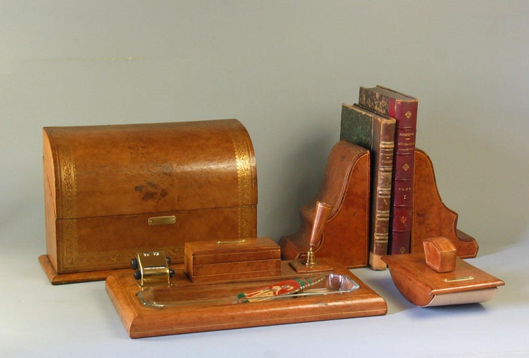 Gilt Tooled Leather Desk Accessories Italian or French, 20th Century at 1stDibs vintage desk