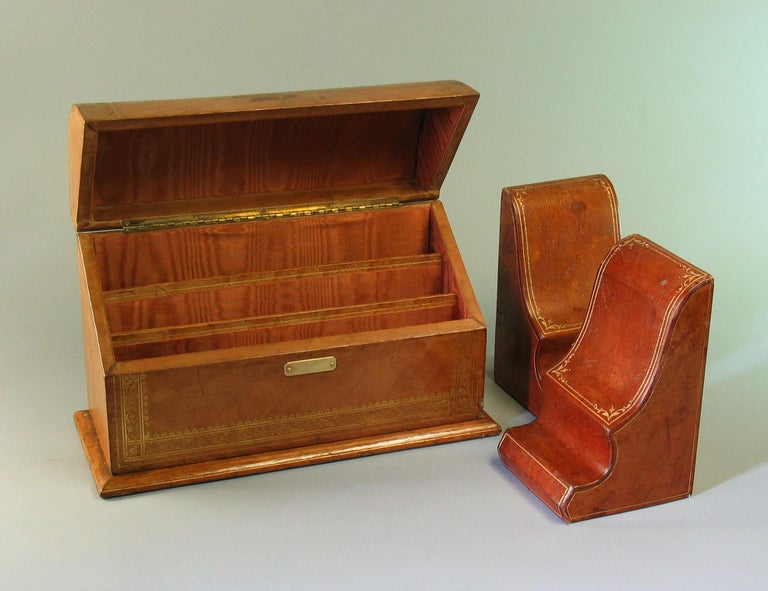 Gilt Tooled Leather Desk Accessories Italian or French, 20th Century at