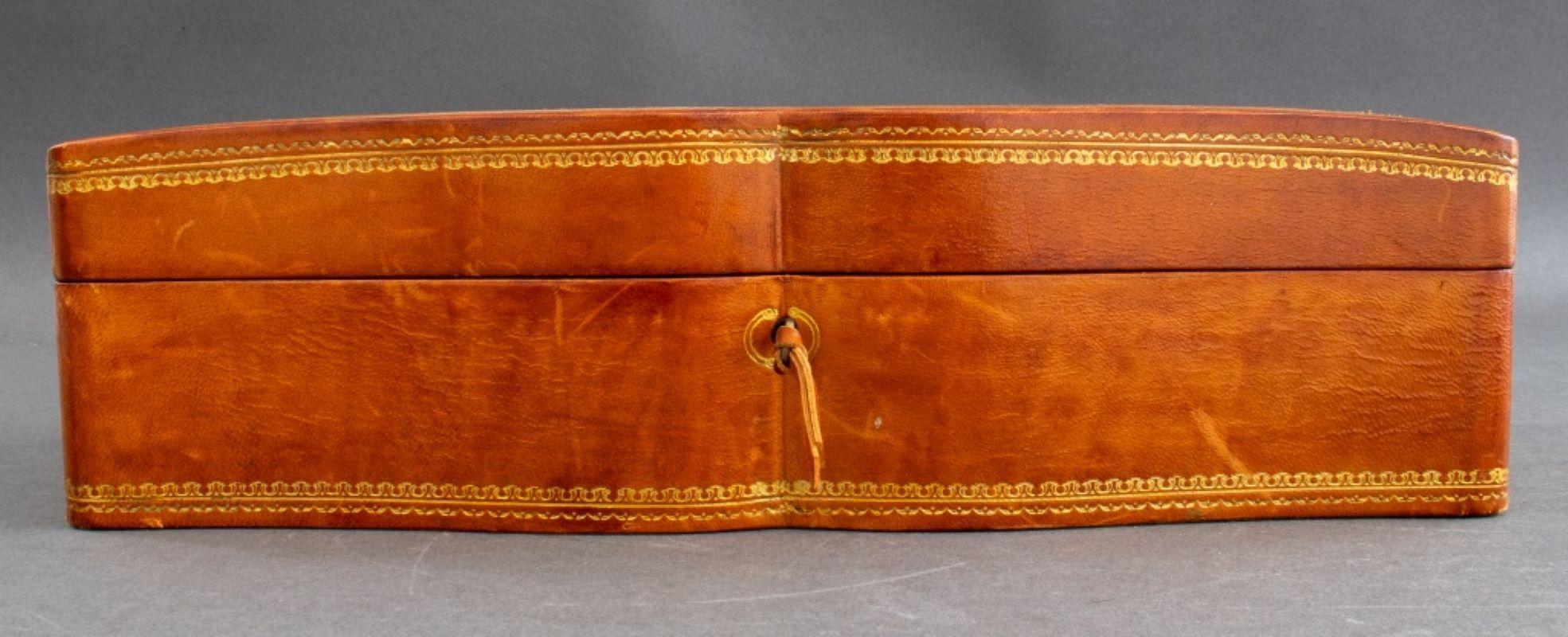 Mid-Century Modern Gilt-Tooled Leather Jewelry Box
