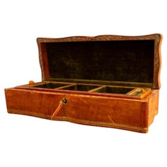 Vintage Gilt-Tooled Leather Jewelry Box