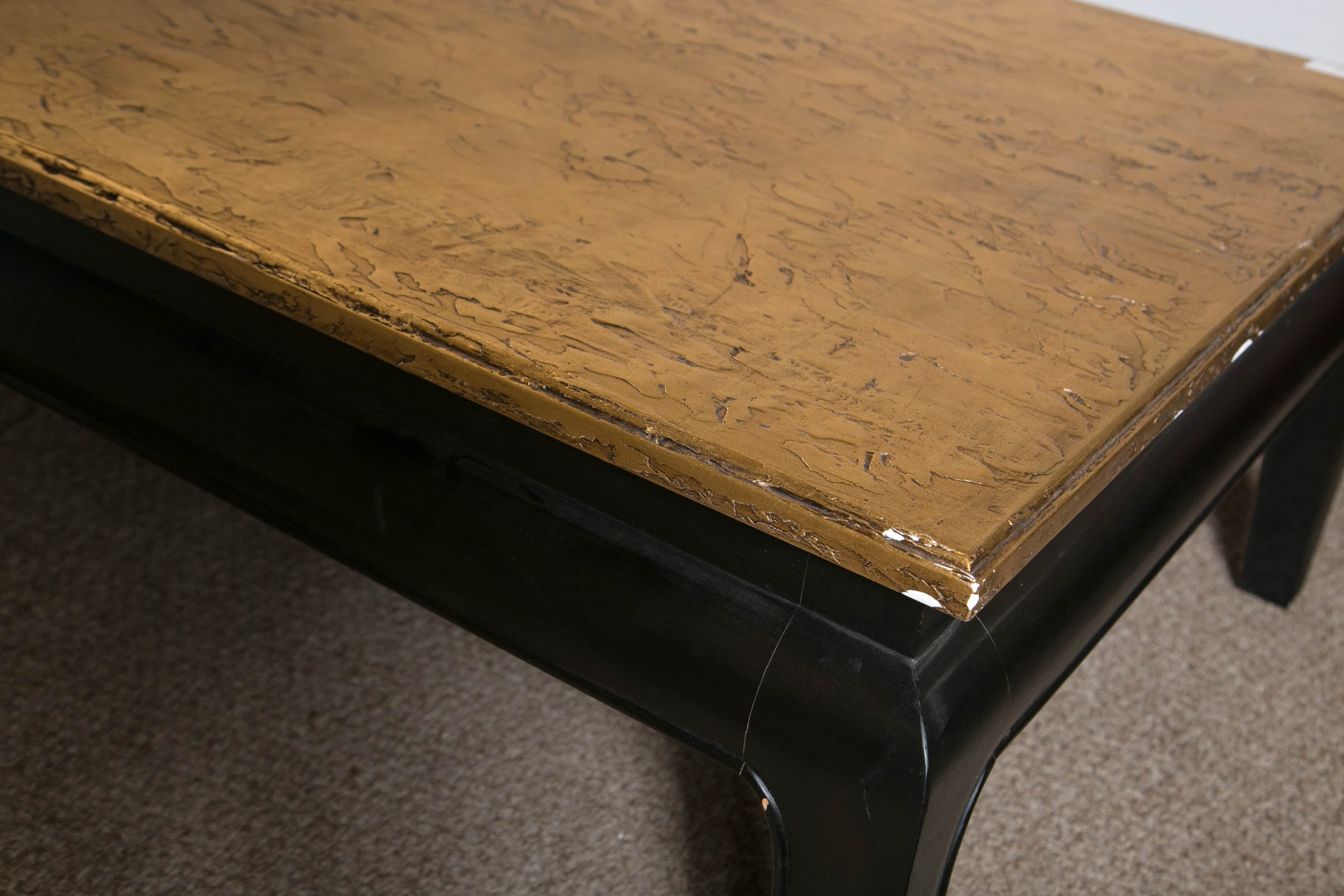 Gilt Top Coffee Cocktail Table Rough Hewn Wood Unique In Good Condition In Stamford, CT