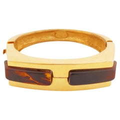 Gilt & Tortoise Lucite Hinged Bangle Bracelet By Givenchy, 1970s