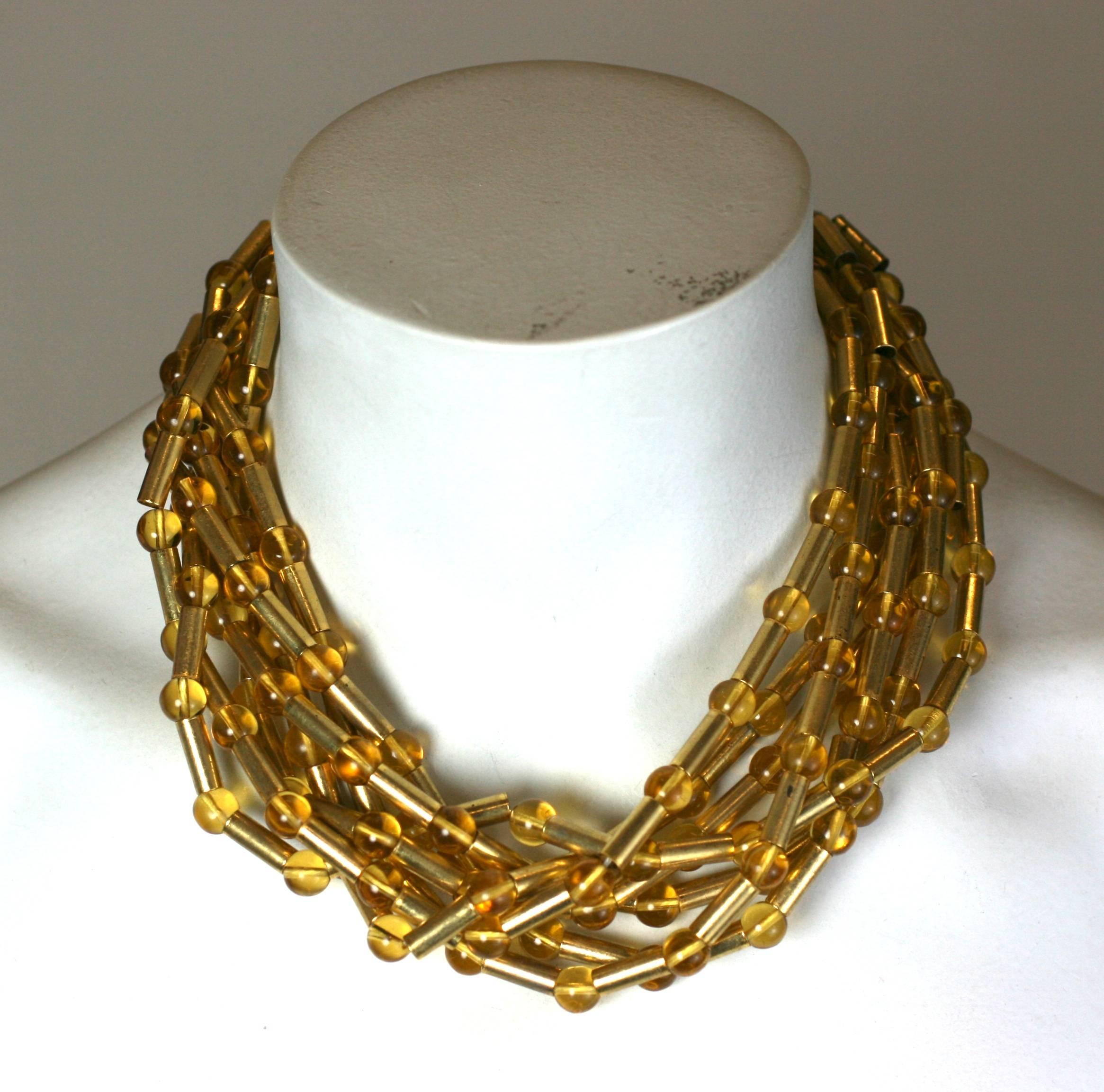 Donna Collana con tubo dorato e perline citrine in vendita