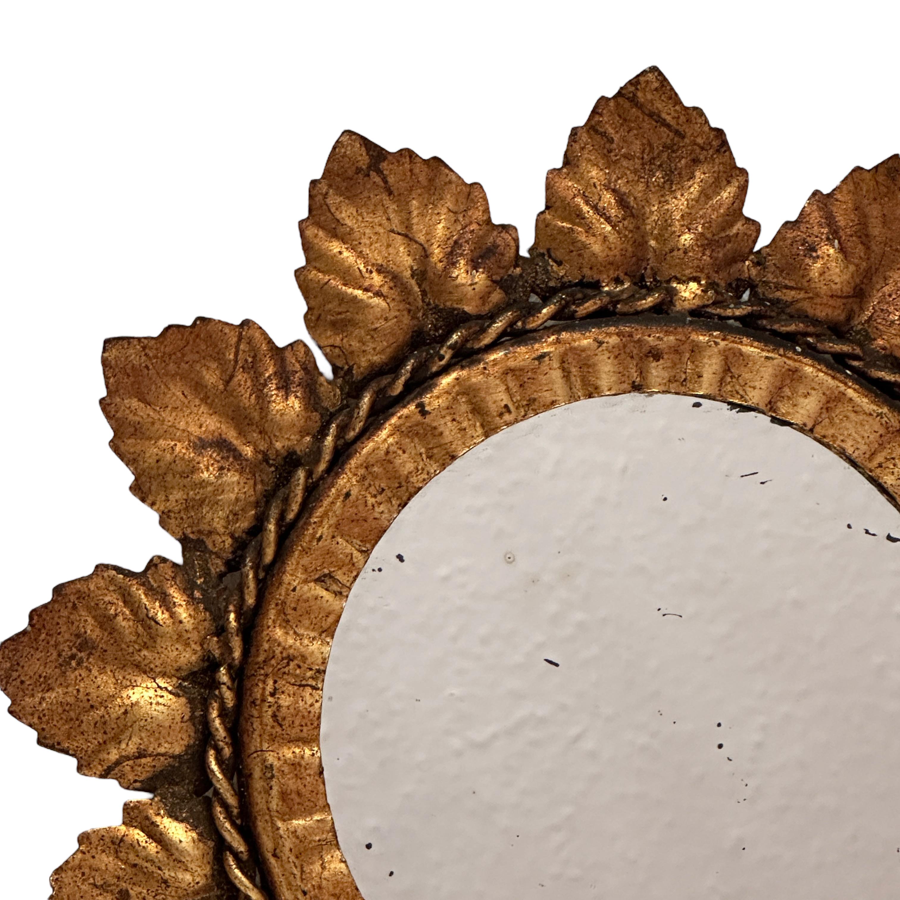 Mid-20th Century Gilt Vine Leaves Hollywood Regency Starburst Mirror, Toleware Tole 1960s Italy For Sale