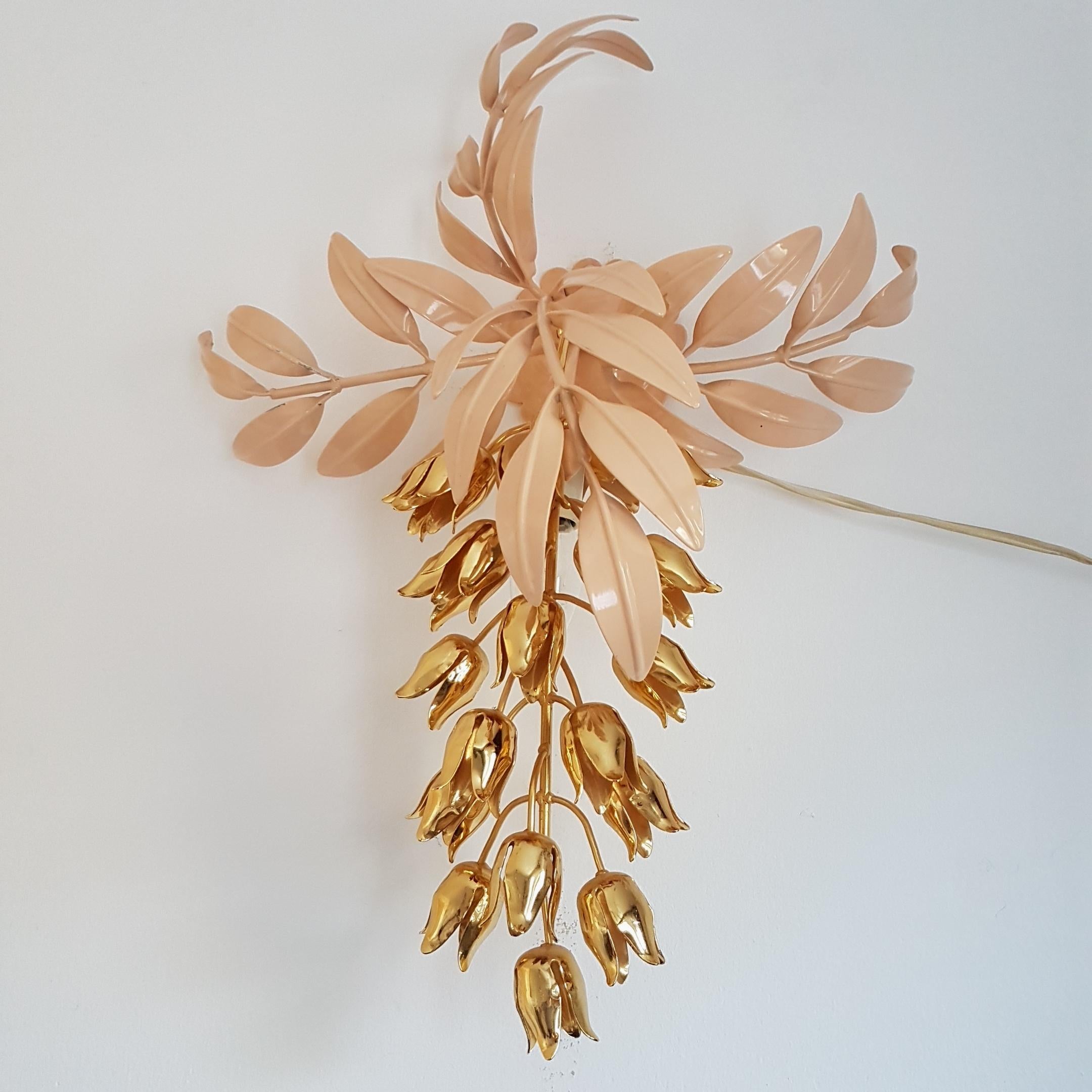Metal Gilt Wall Lamp with Wisteria Flowers by Hans Kögl for Unknown, 1970s For Sale