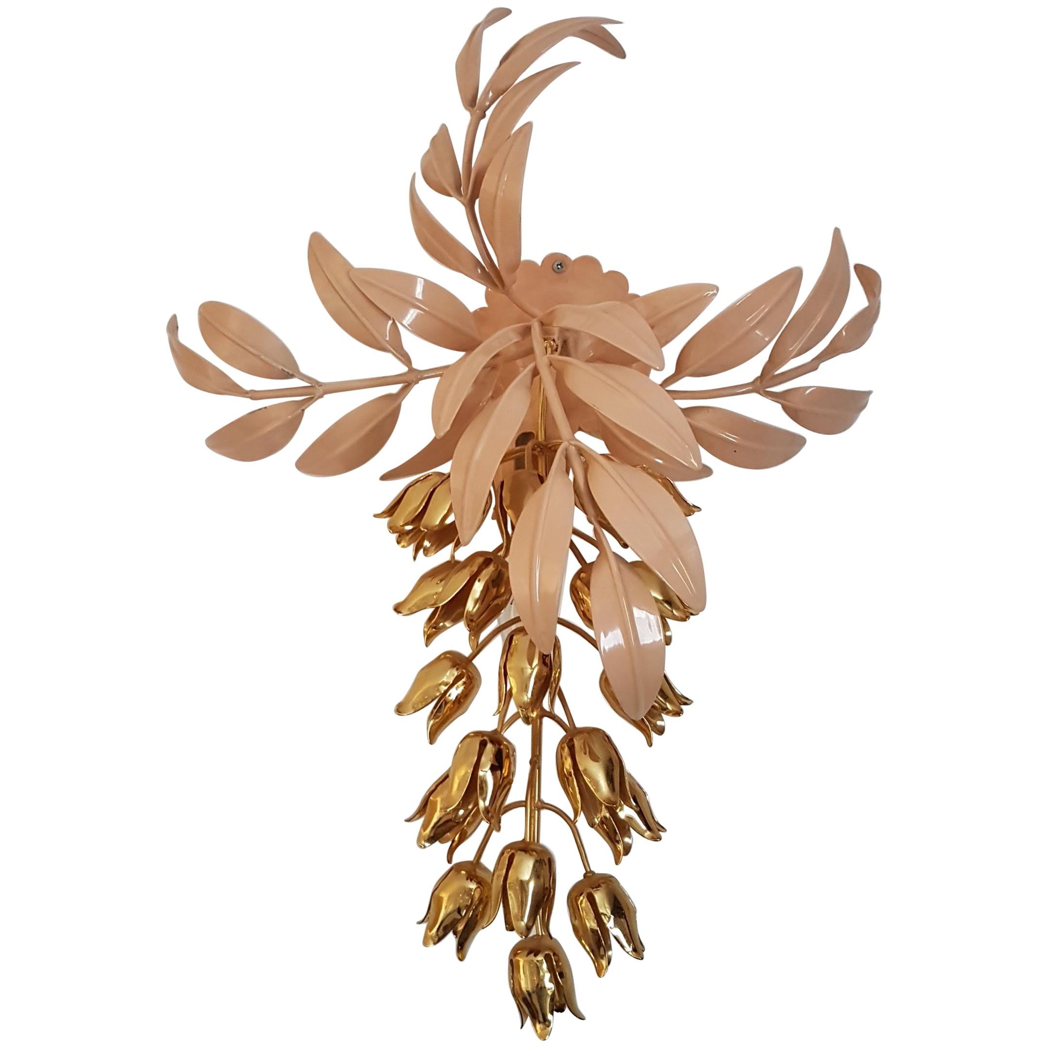 Gilt Wall Lamp with Wisteria Flowers by Hans Kögl for Unknown, 1970s For Sale
