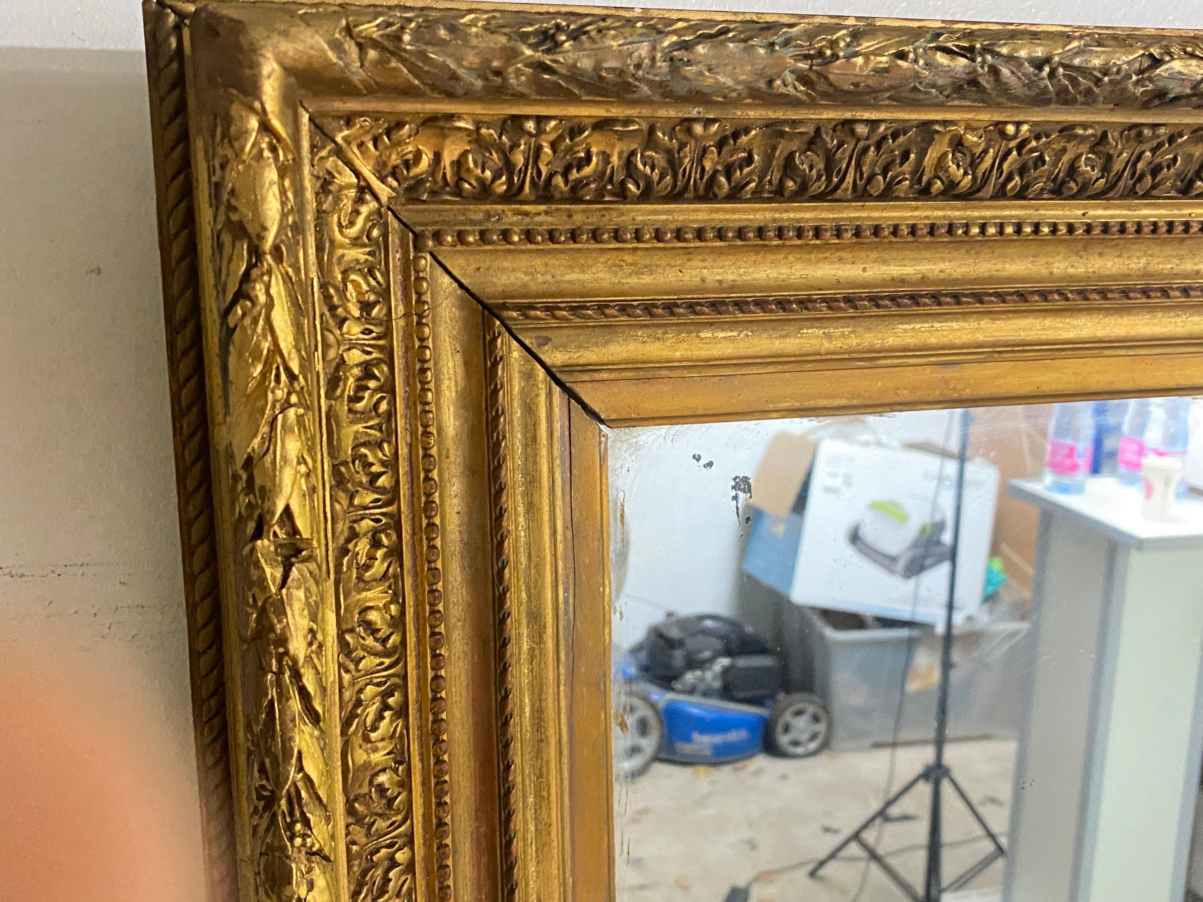 Gilt Wall Mirror in Wood Old Patina France 19th Century 12