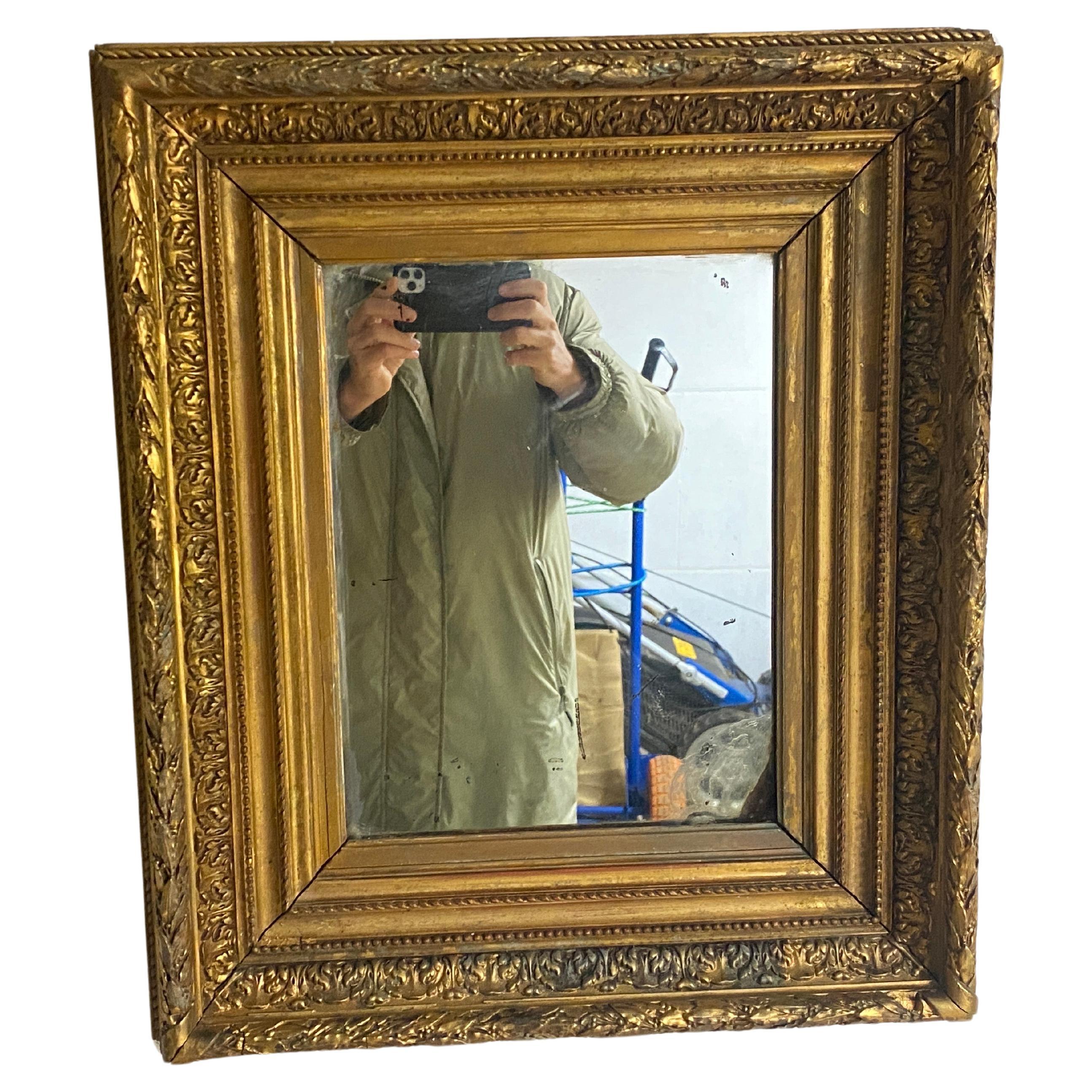 Gilt Wall Mirror in Wood Old Patina France 19th Century In Good Condition For Sale In Auribeau sur Siagne, FR