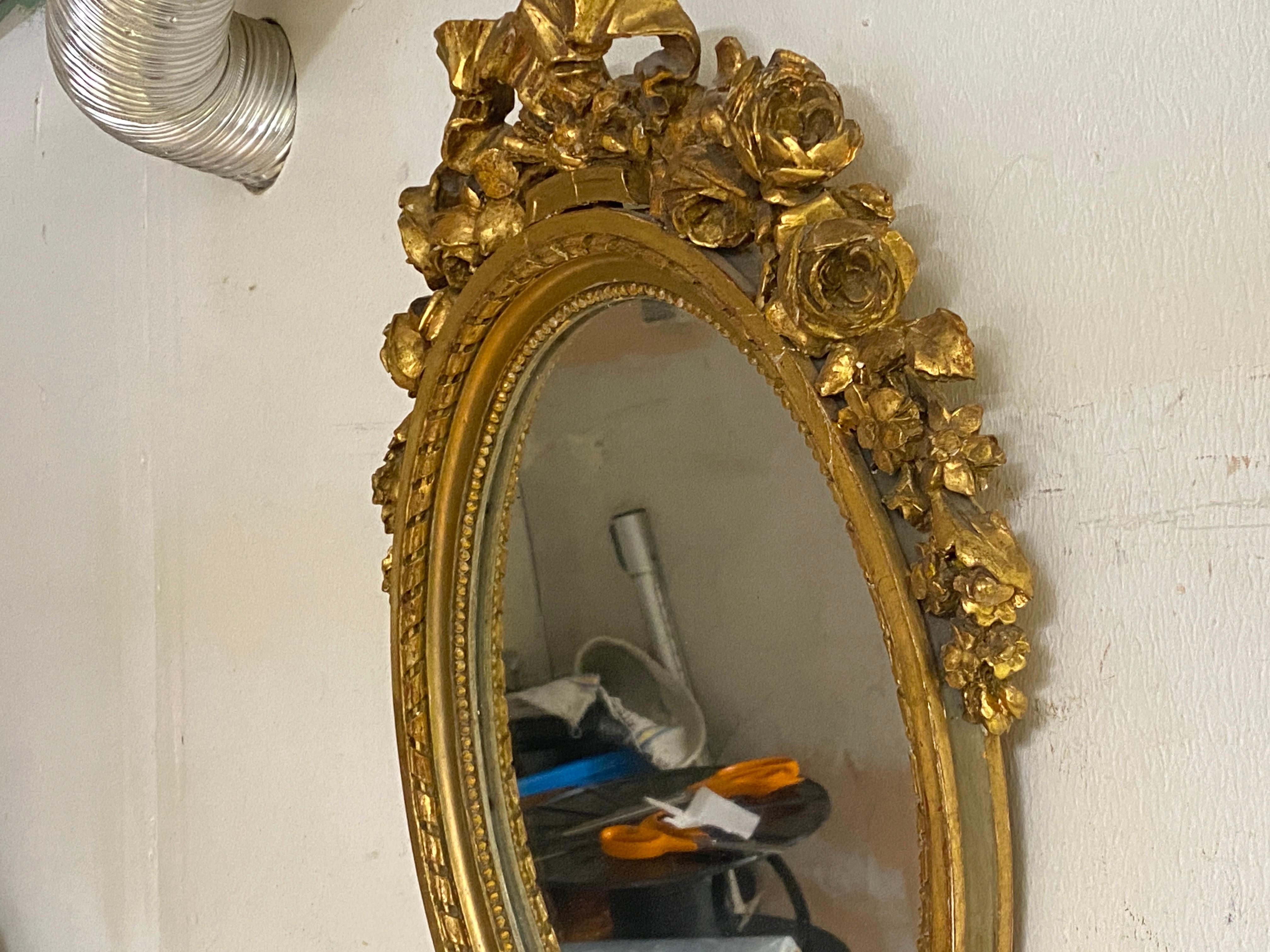French Gilt Wall Mirror in Wood Old Patina France Rond Shape 19th Century For Sale