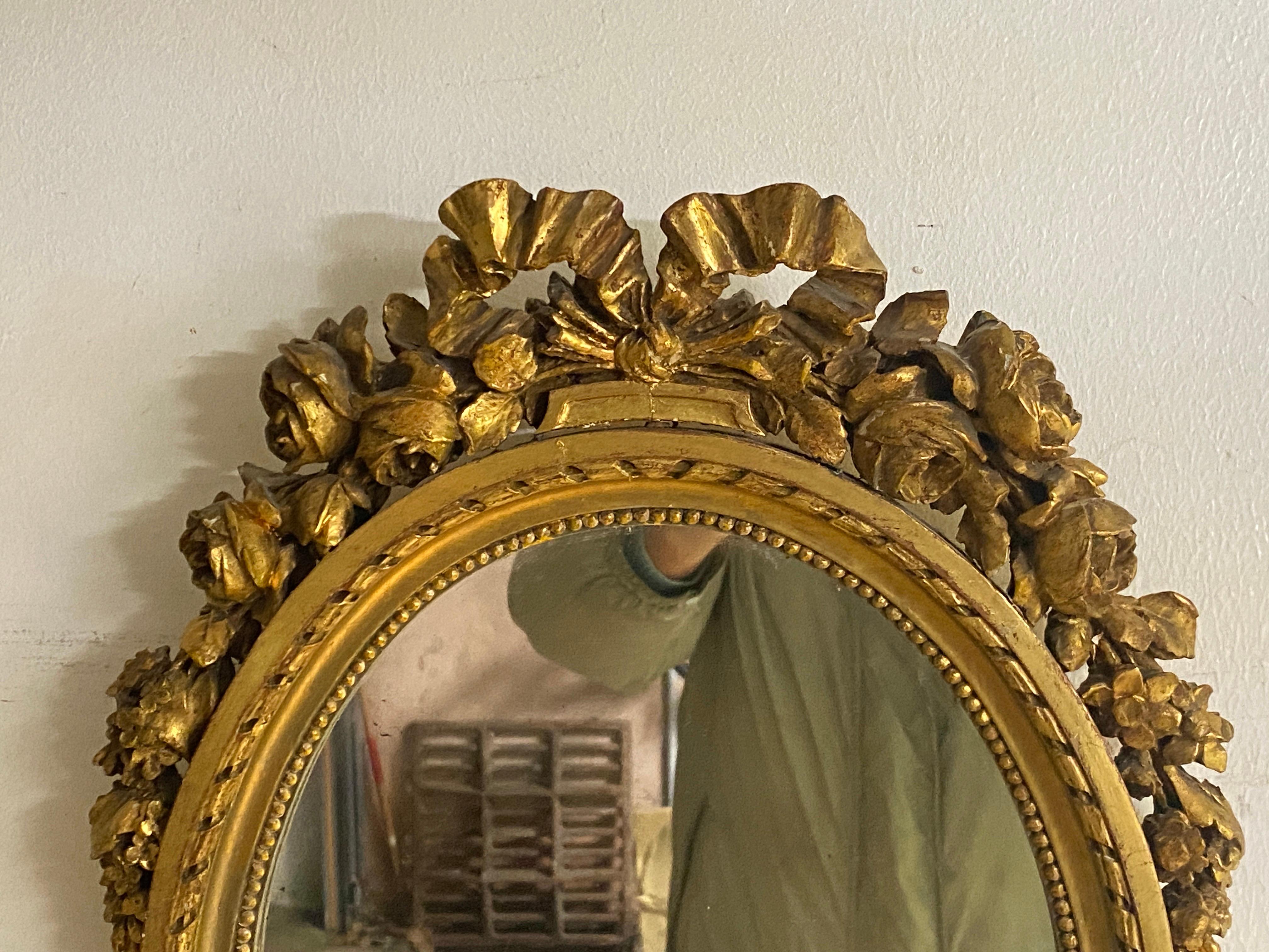 Gilt Wall Mirror in Wood Old Patina France Rond Shape 19th Century In Good Condition For Sale In Auribeau sur Siagne, FR