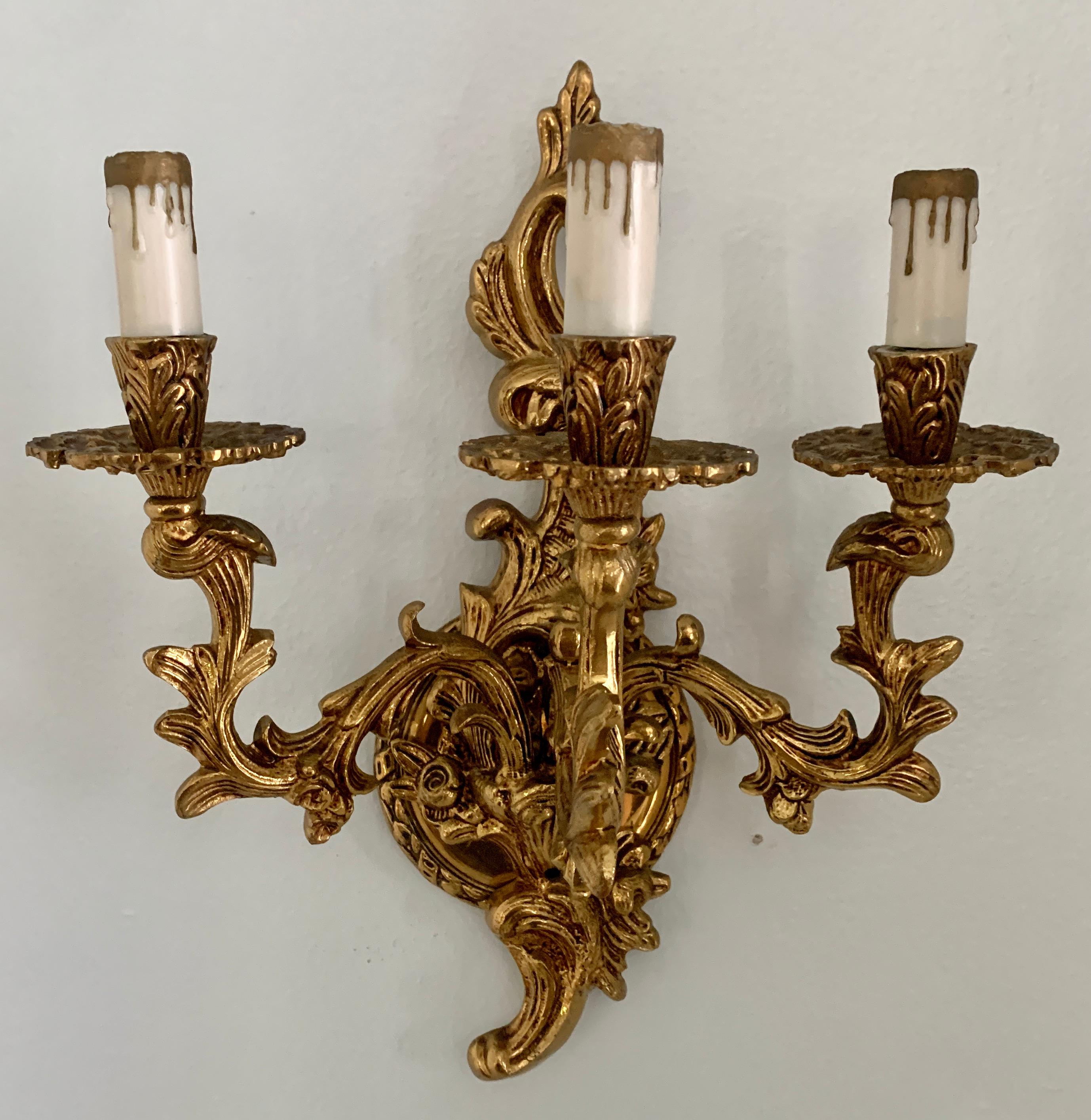 Louis XV Gilt Wall Sconce with three Lights For Sale