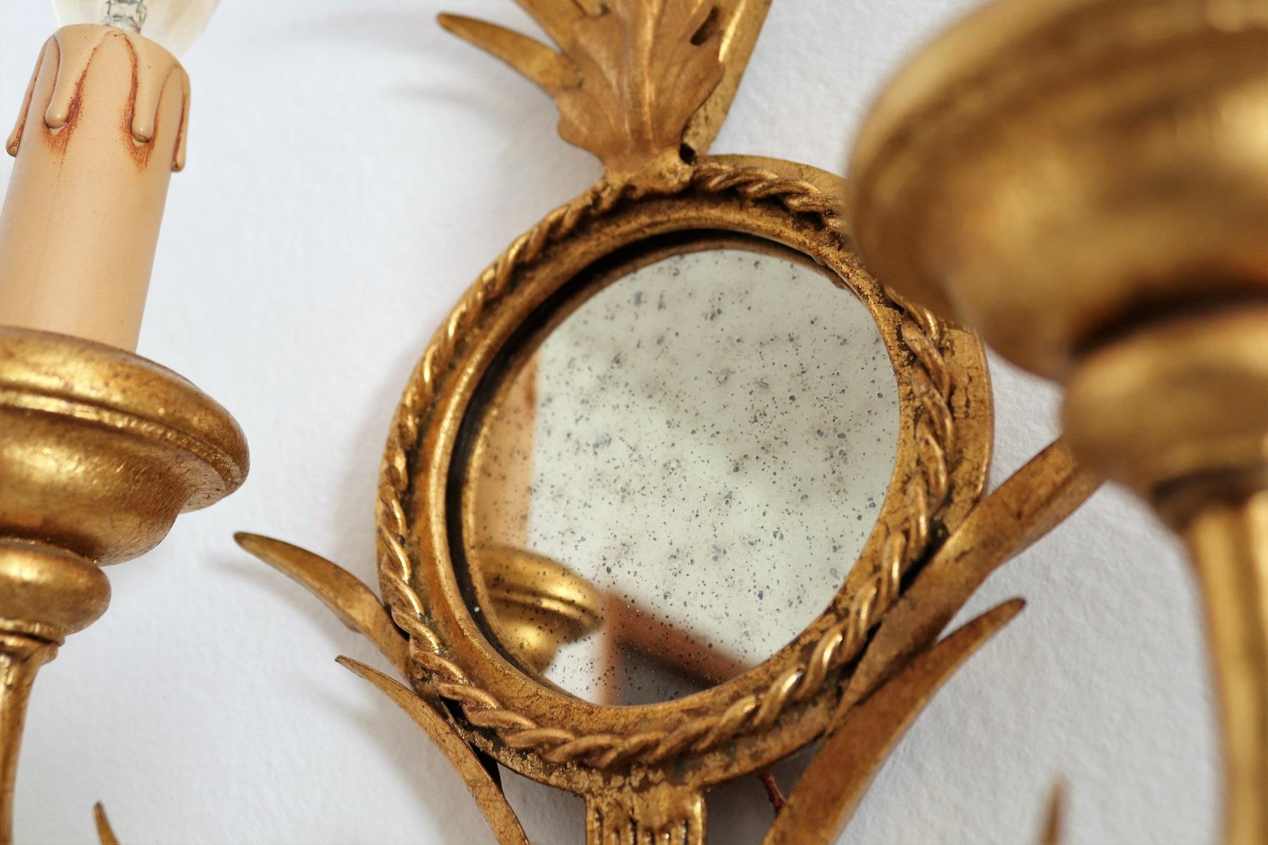 Gilt Wall Sconces with Antique Mirror and Leaves by Kögl, 1970s, Set of Three For Sale 3