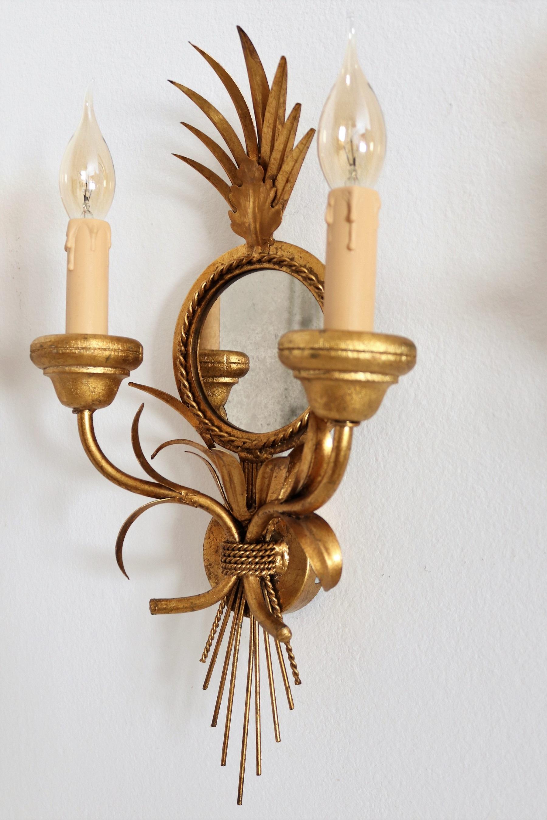 Late 20th Century Gilt Wall Sconces with Antique Mirror and Leaves by Kögl, 1970s, Set of Three For Sale
